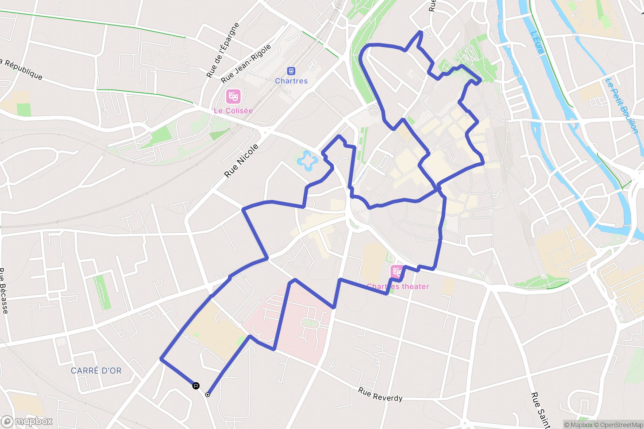 Chartres : carte du parcours de randonnée - France