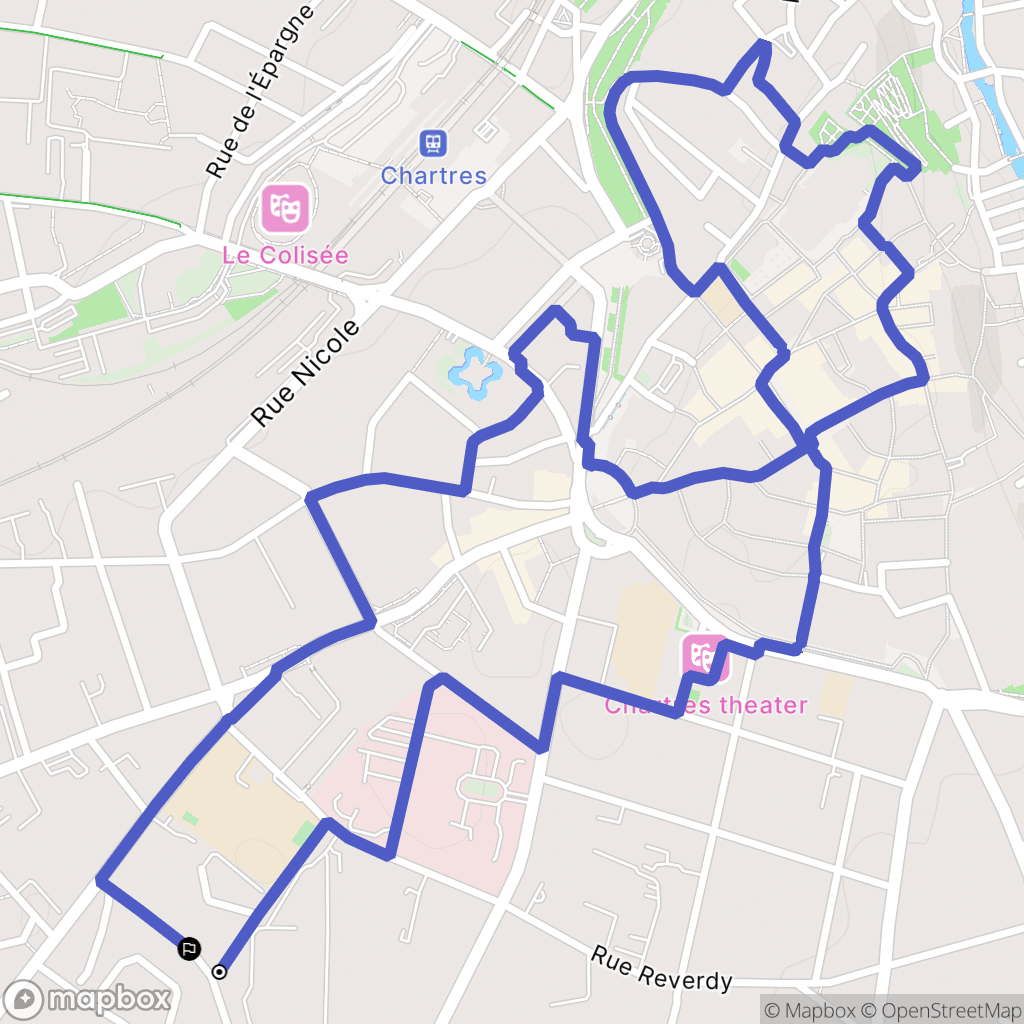 Chartres : carte du parcours de randonnée - France