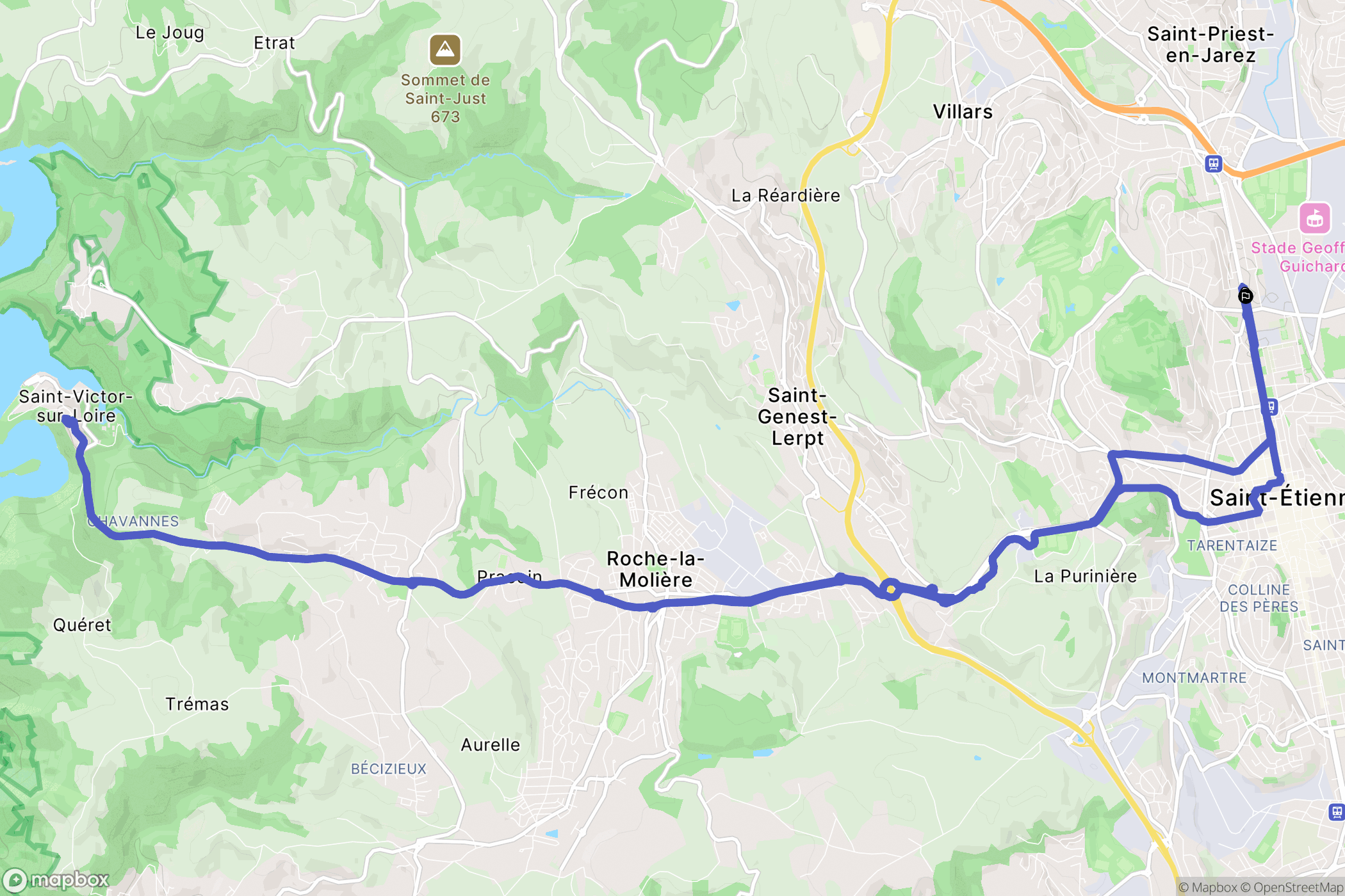 Saint-Étienne : carte du parcours de randonnée - France