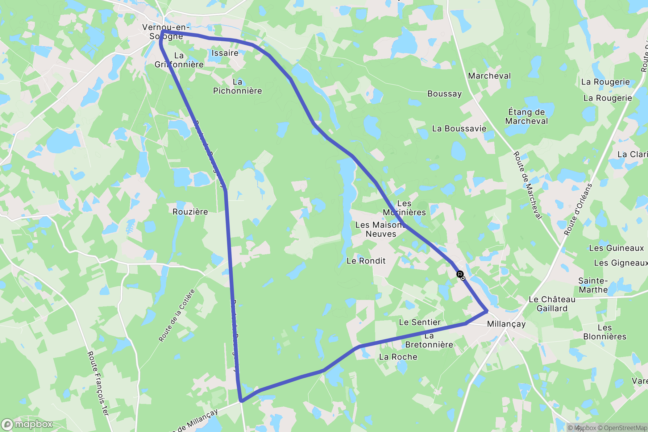 Millançay : carte du parcours de randonnée - France