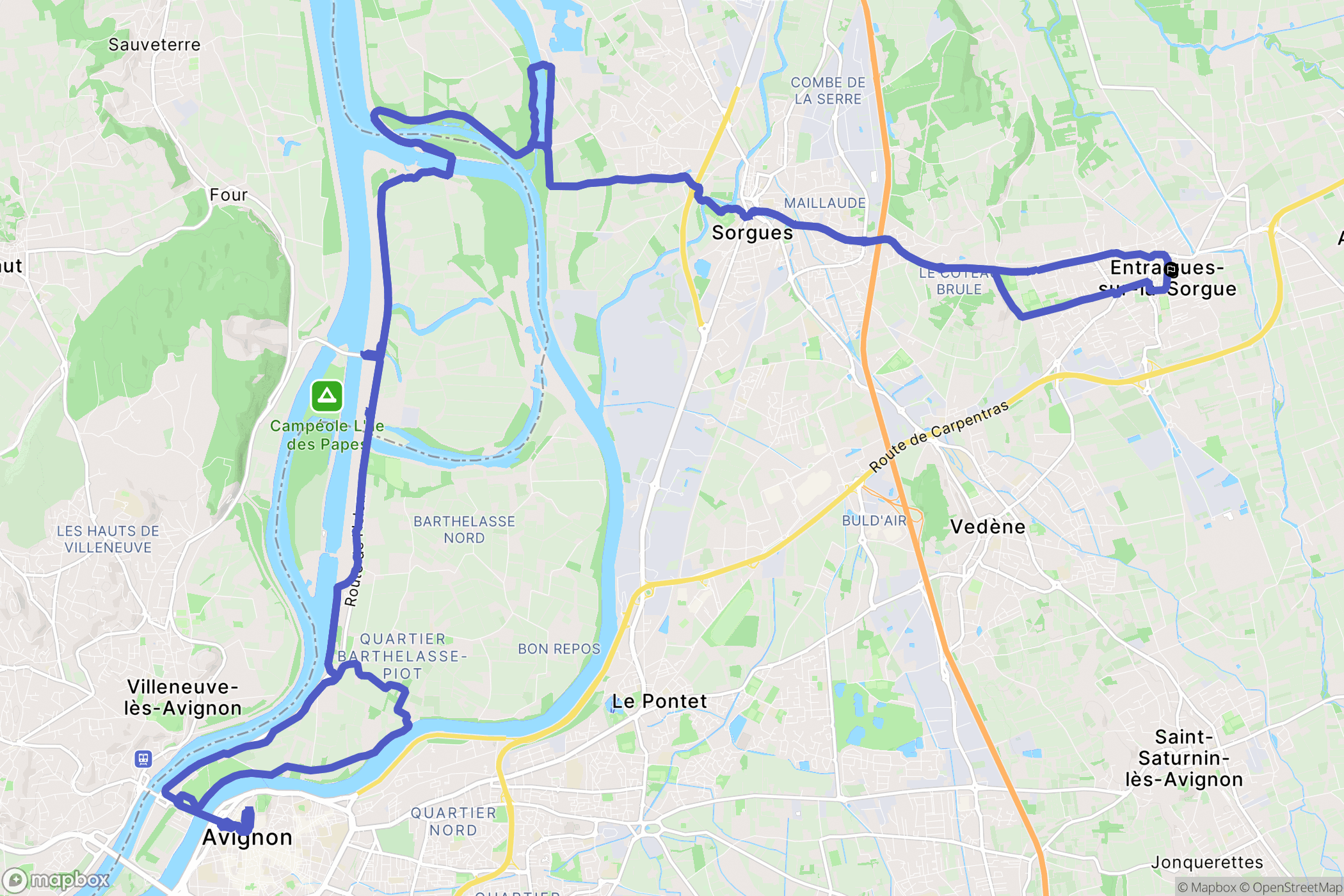 Entraigues-sur-la-Sorgue : carte du parcours de randonnée - France