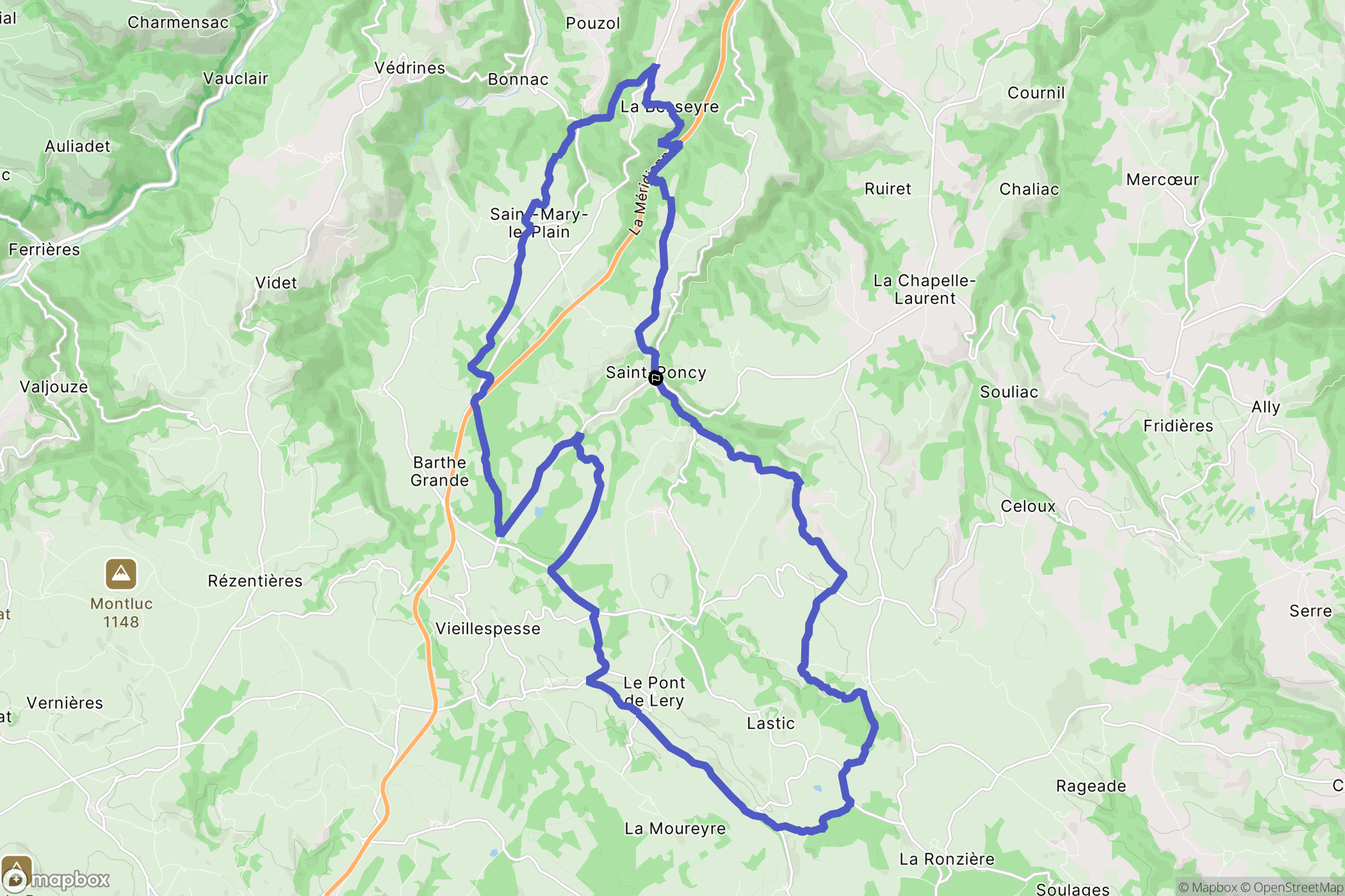 Saint-Poncy : carte du parcours de randonnée - France