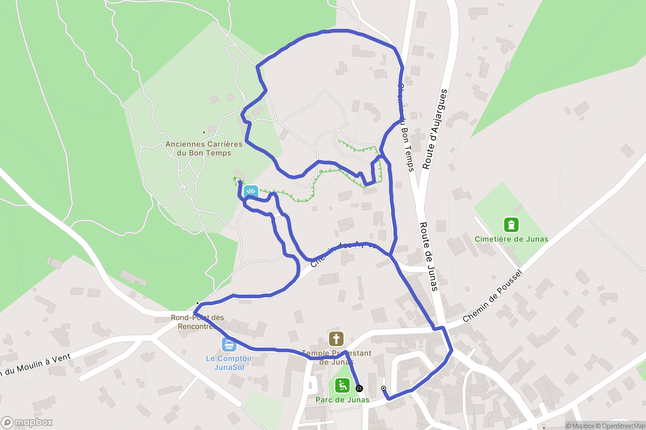 Junas : carte du parcours de randonnée - France
