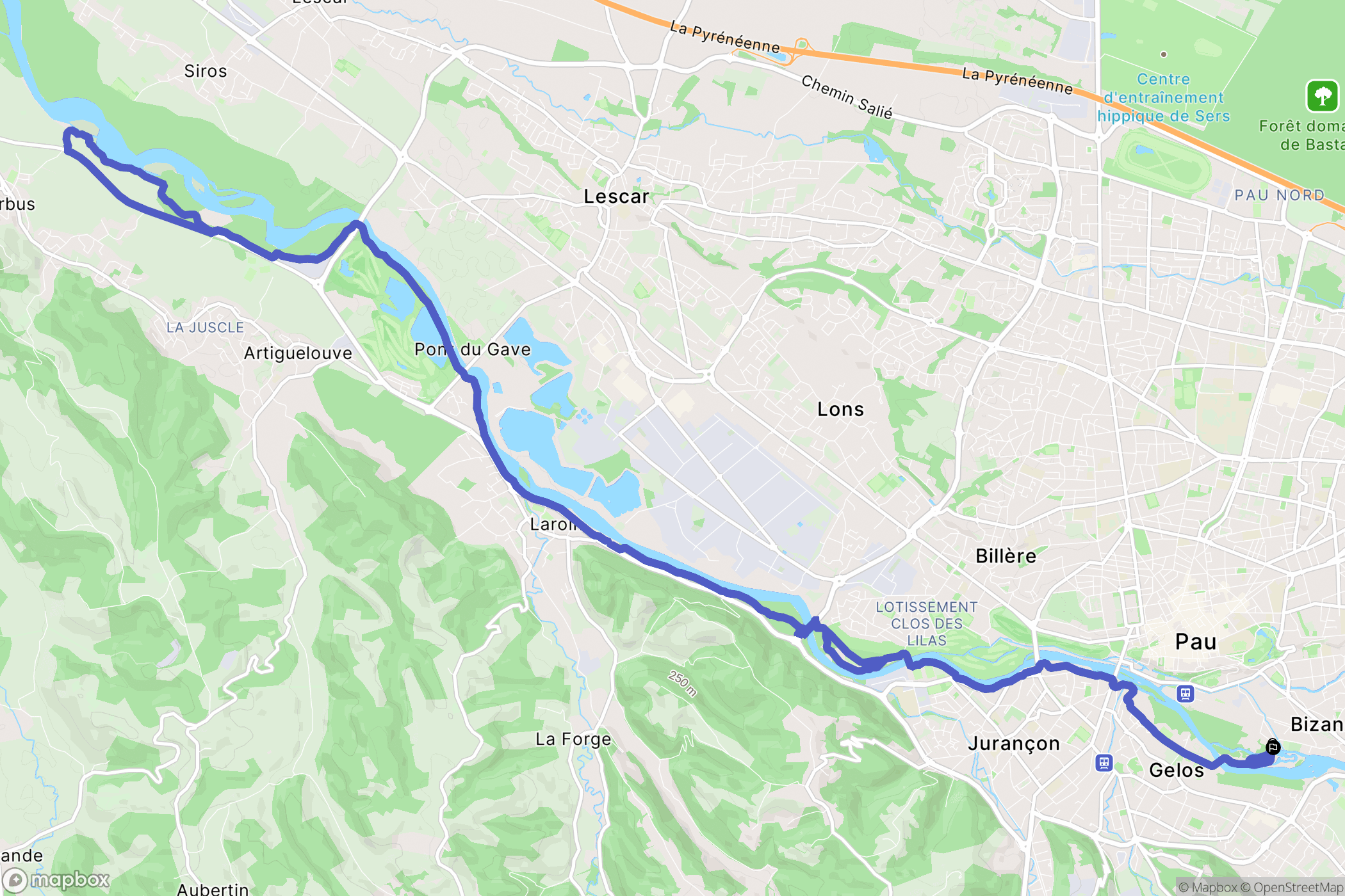 Bizanos : carte du parcours de randonnée - France