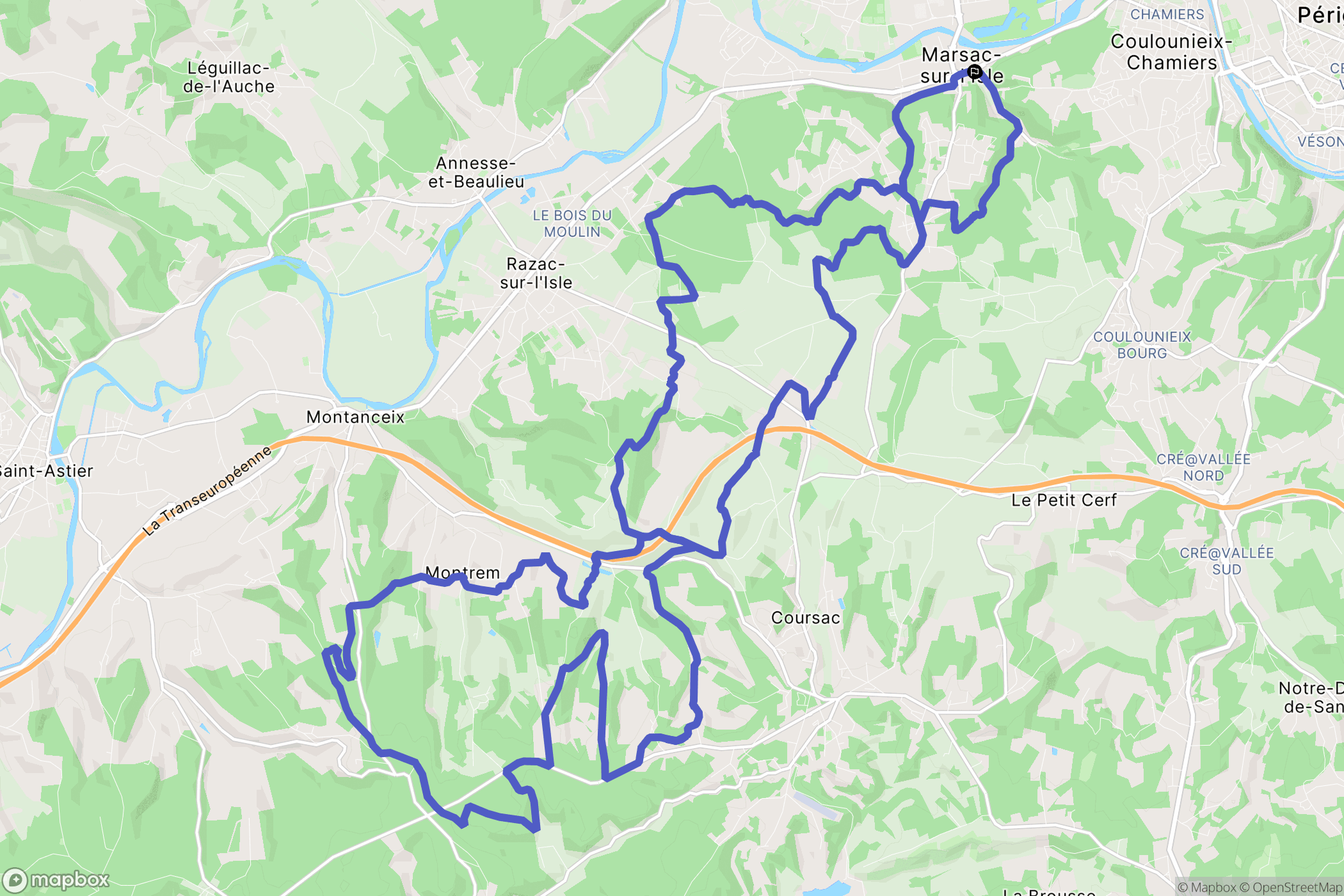Marsac-sur-l'Isle : carte du parcours de randonnée - France