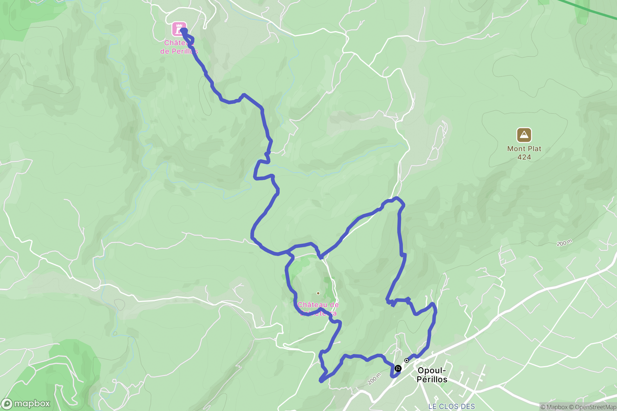Opoul-Périllos : carte du parcours de randonnée - France