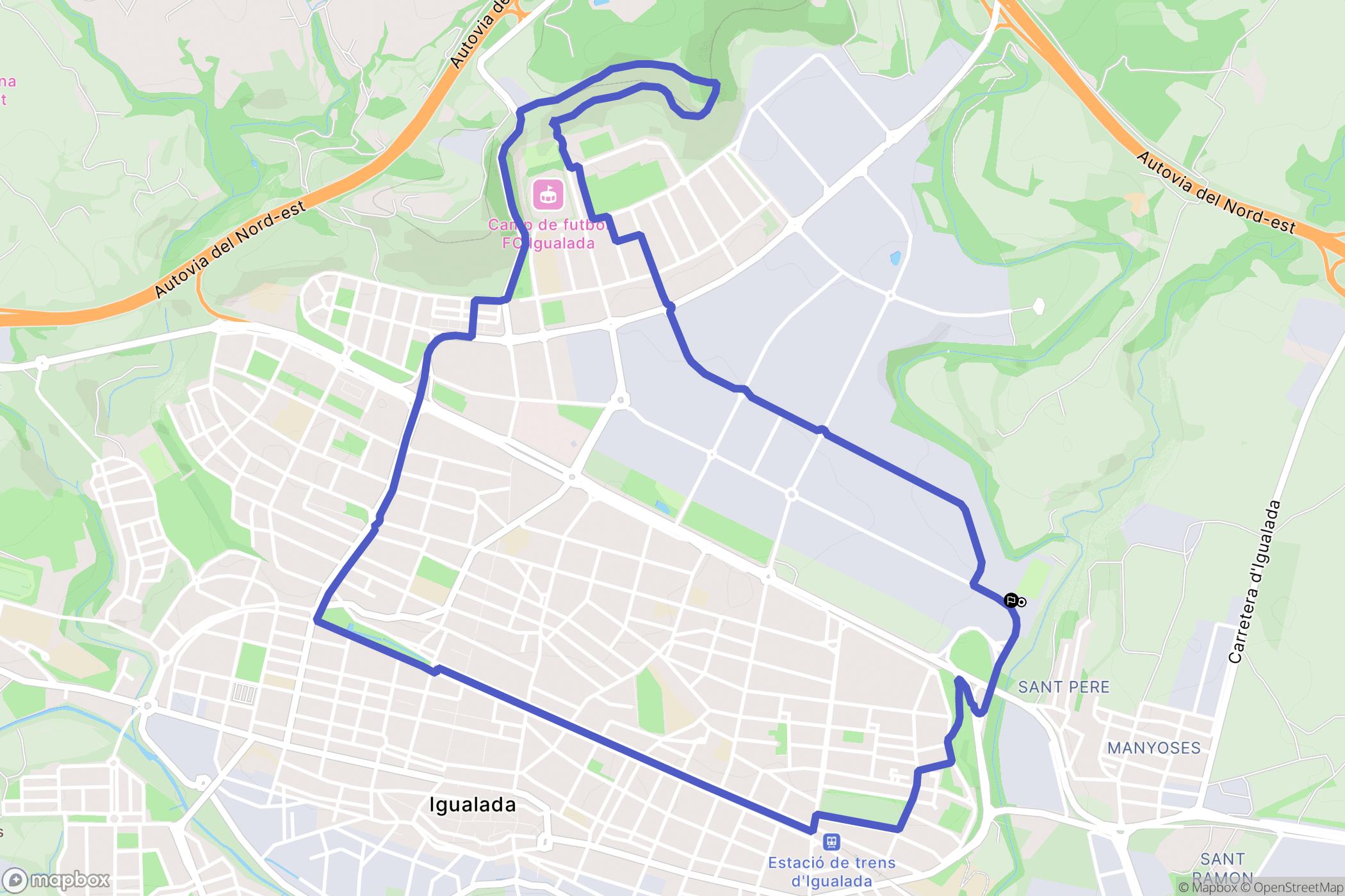 Igualada : carte du parcours de randonnée - Spain