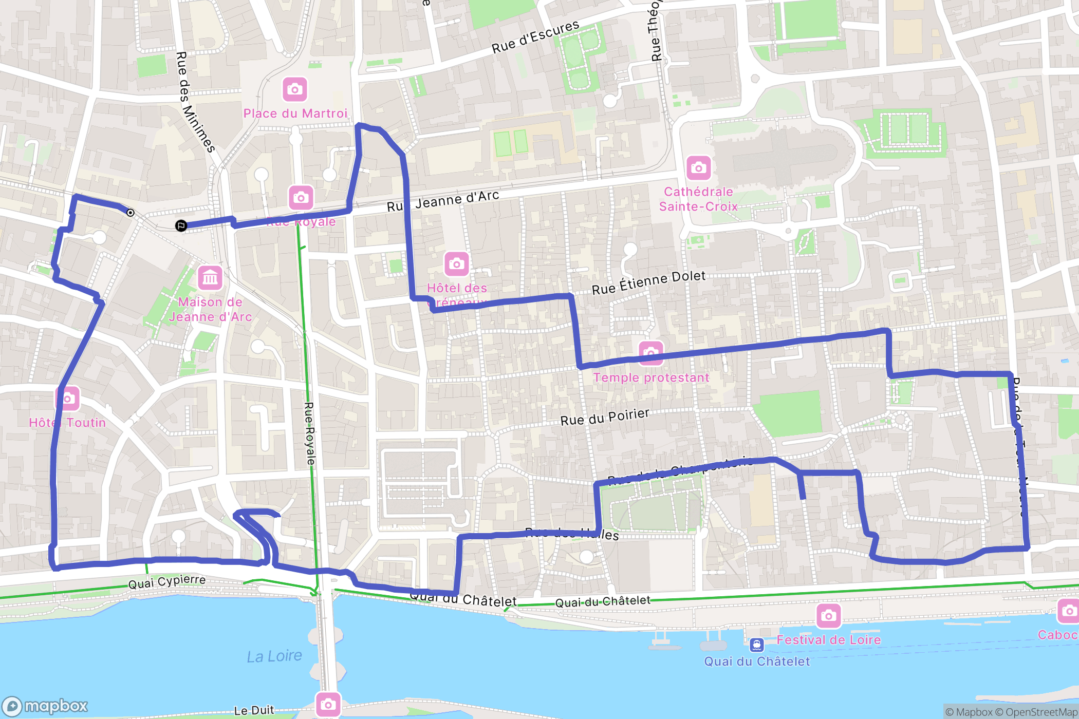 Orléans : carte du parcours de randonnée - France