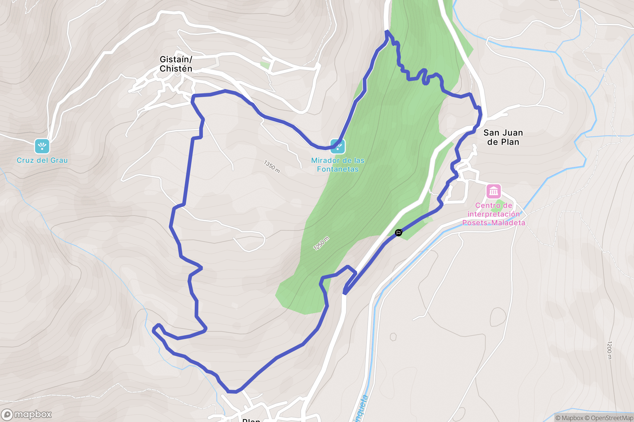 San Juan de Plan : carte du parcours de randonnée - Spain
