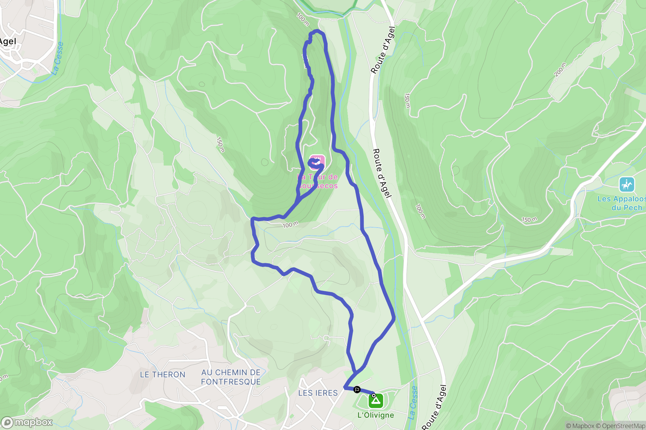Bize-Minervois : carte du parcours de randonnée - France