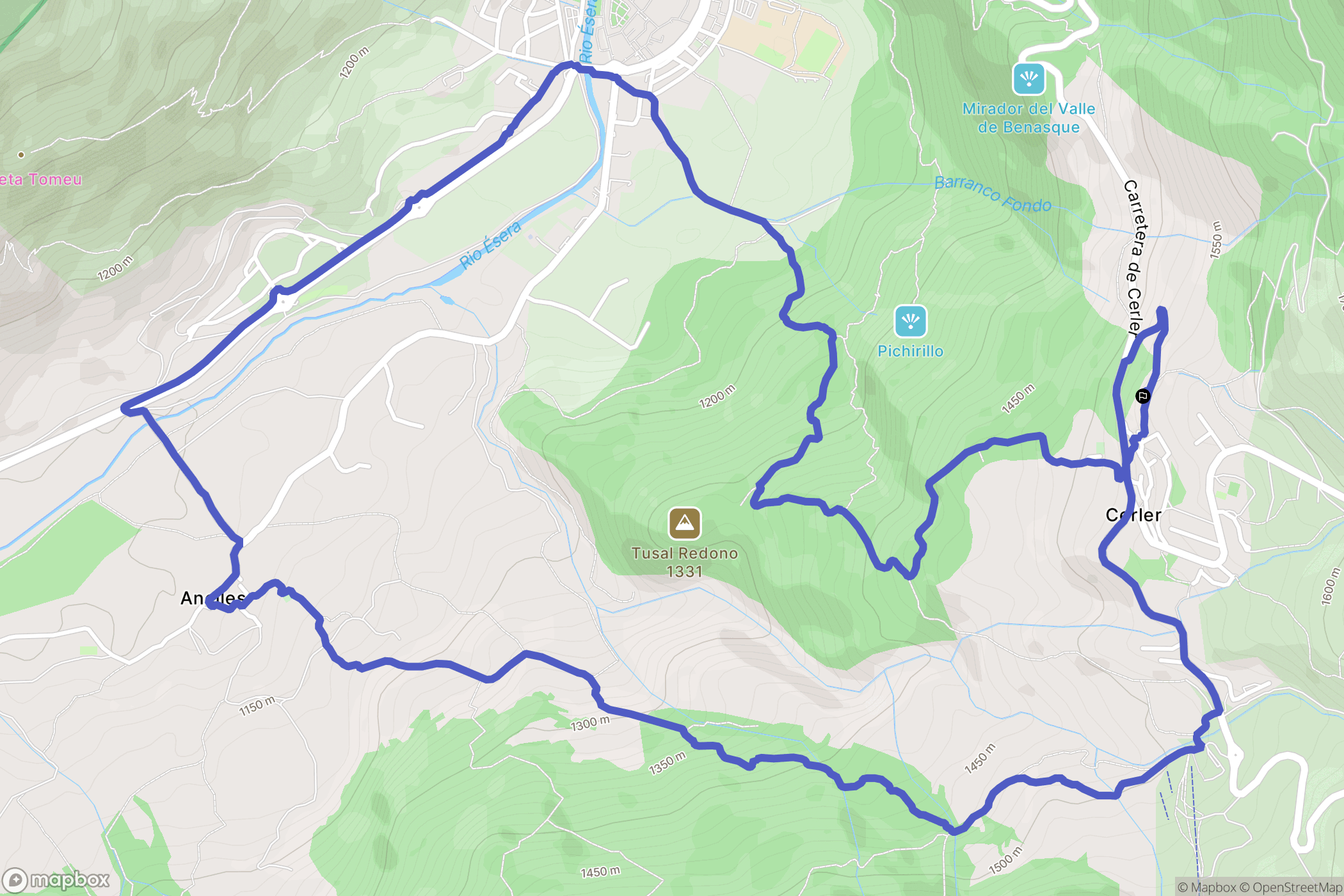 Cerler : carte du parcours de randonnée - Spain
