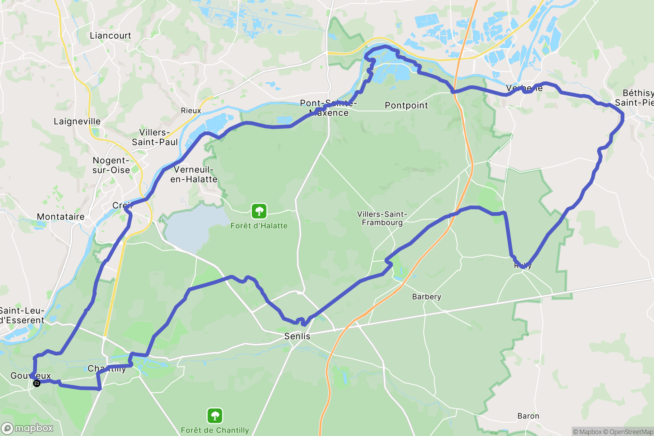 Gouvieux : carte du parcours de randonnée - France
