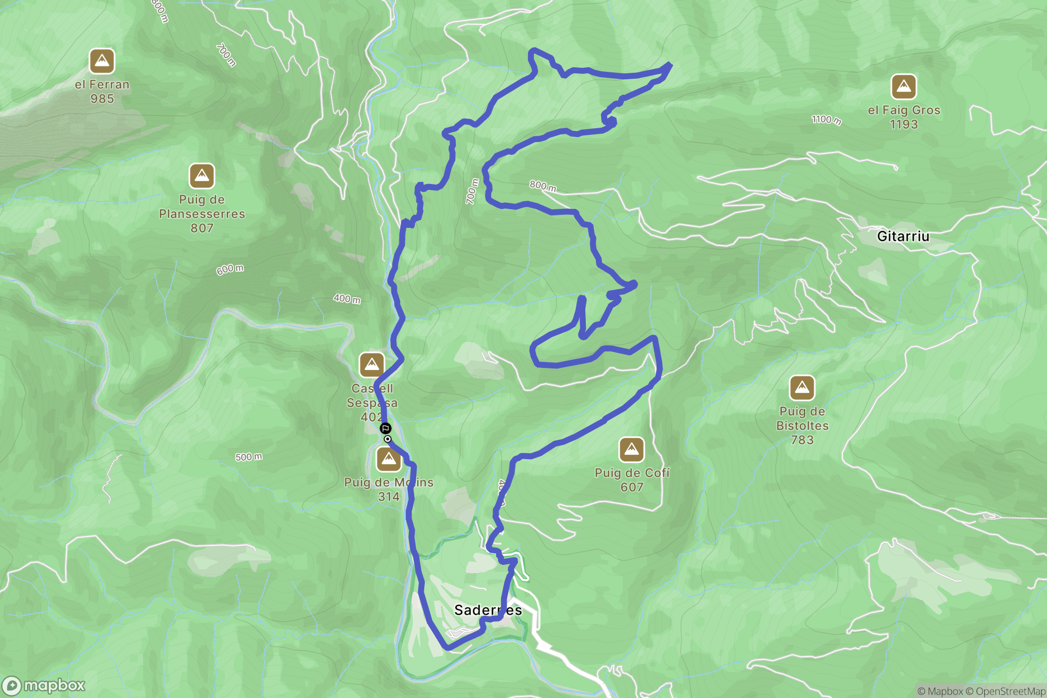 Sales de Llierca : carte du parcours de randonnée - Spain