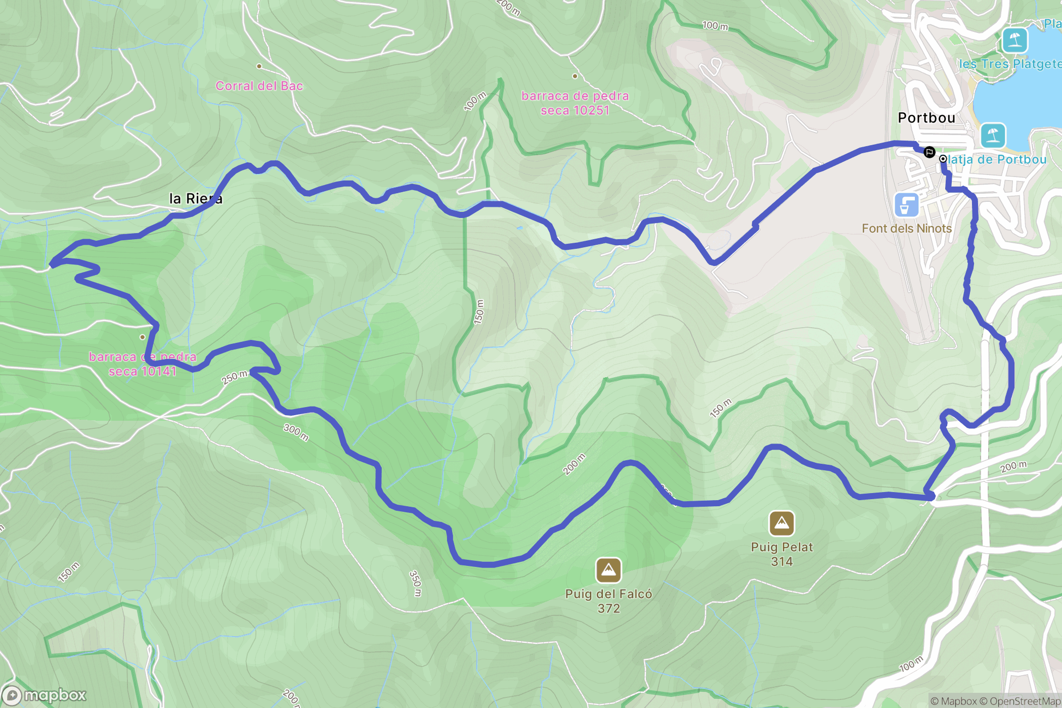 Portbou : carte du parcours de randonnée - Spain