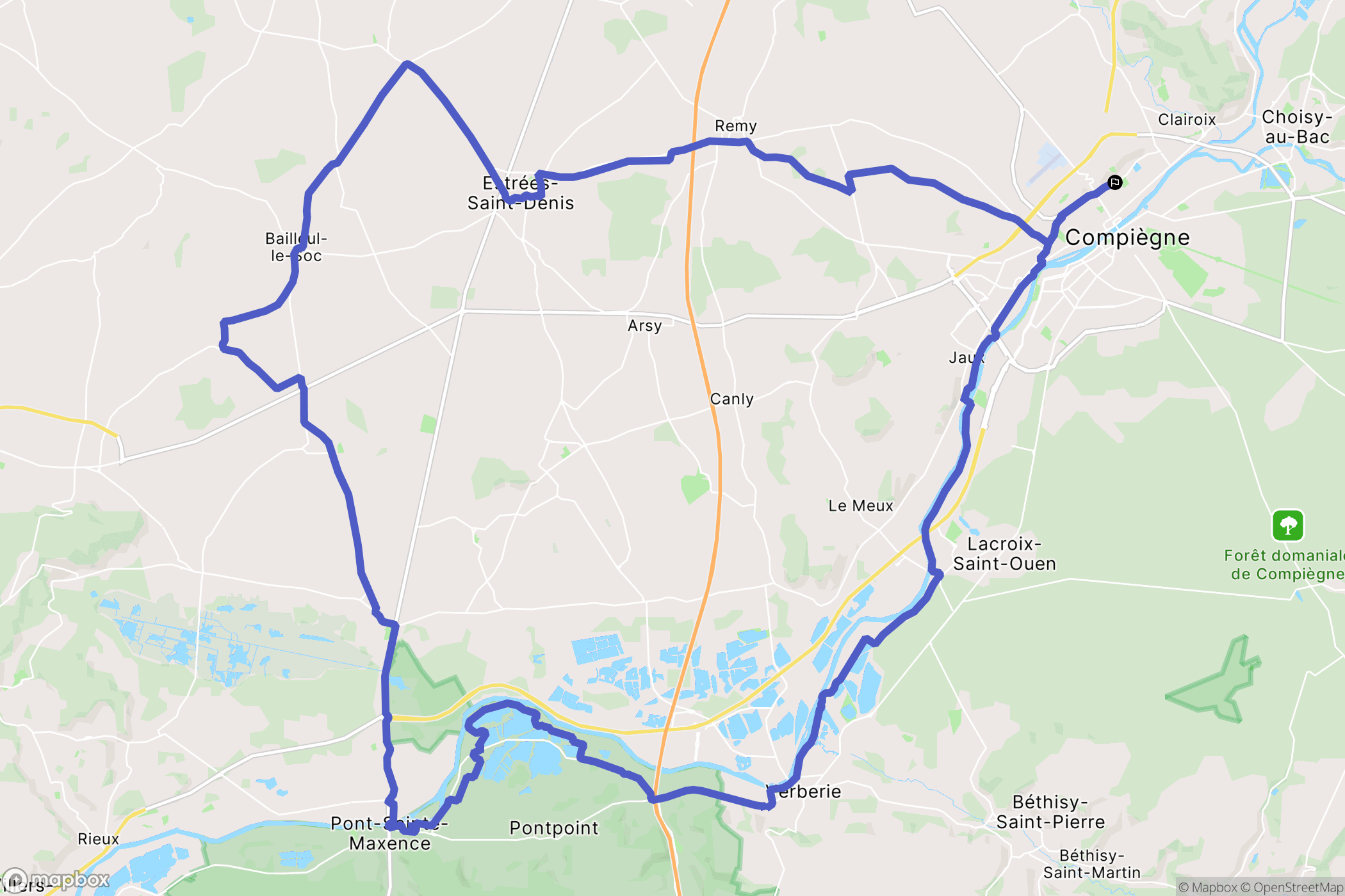 Margny-lès-Compiègne : carte du parcours de randonnée - France