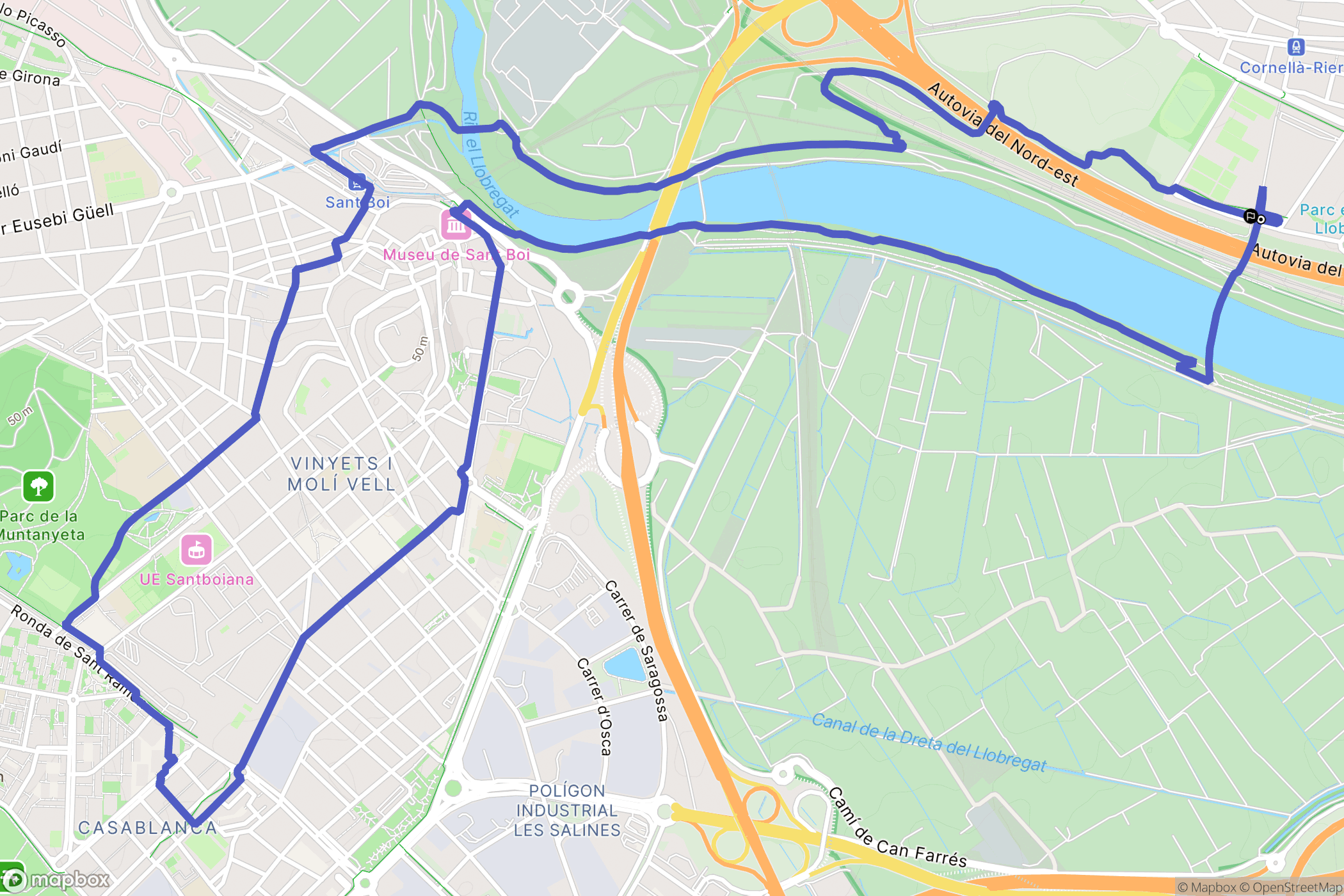 Cornellà de Llobregat : carte du parcours de randonnée - Spain