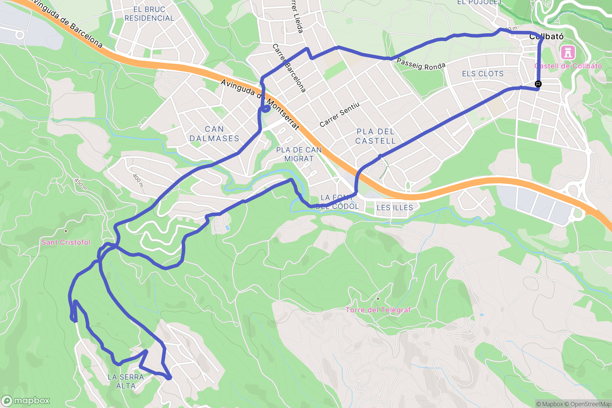 Collbató : carte du parcours de randonnée - Spain