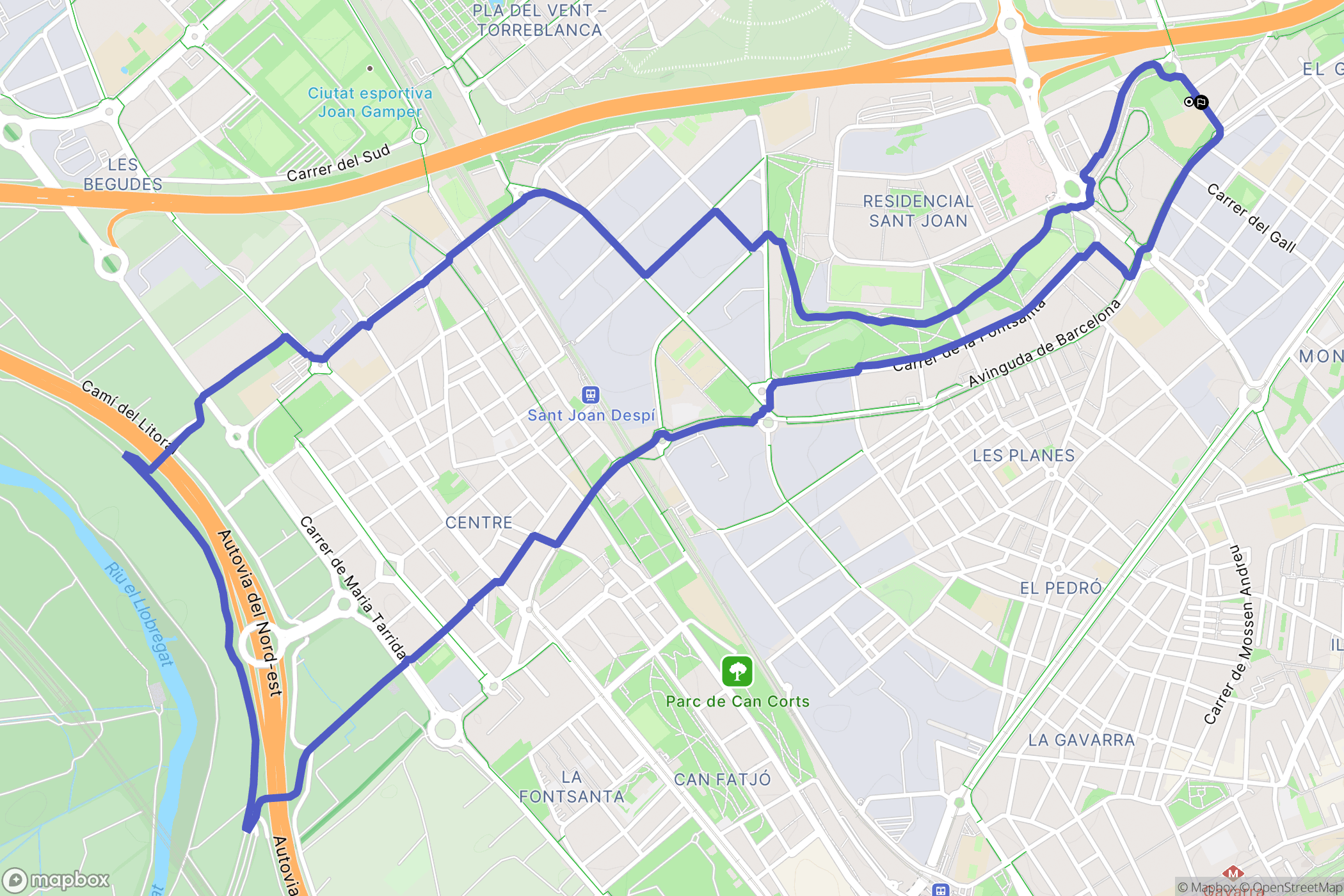 Esplugues de Llobregat : carte du parcours de randonnée - Spain