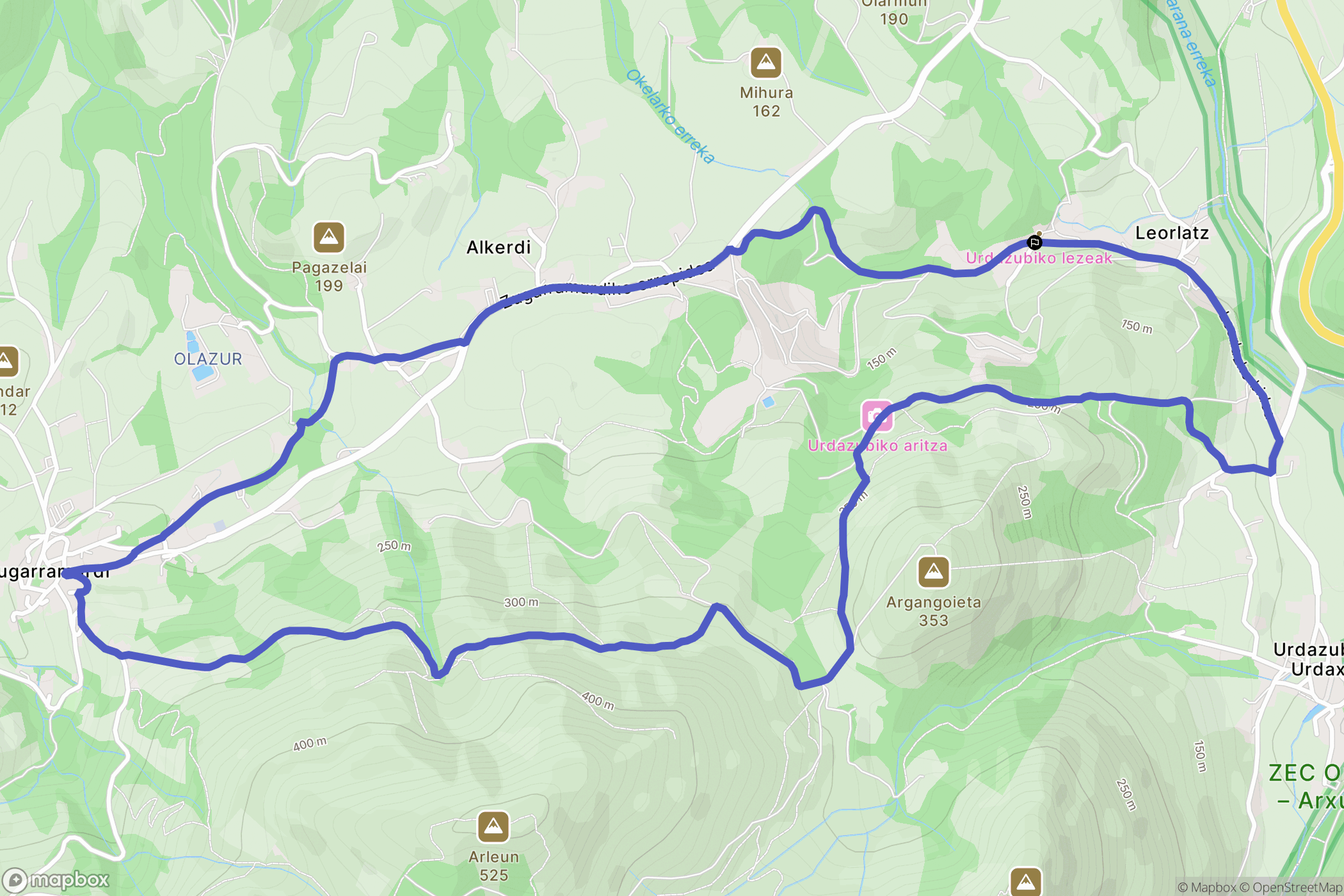 Urdax : carte du parcours de randonnée - Spain
