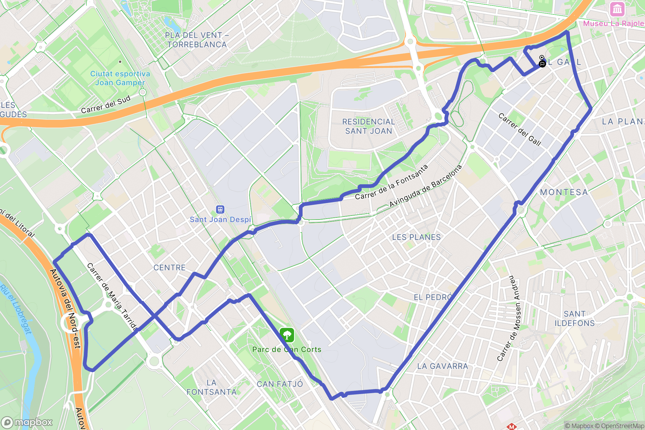 Esplugues de Llobregat : carte du parcours de randonnée - Spain