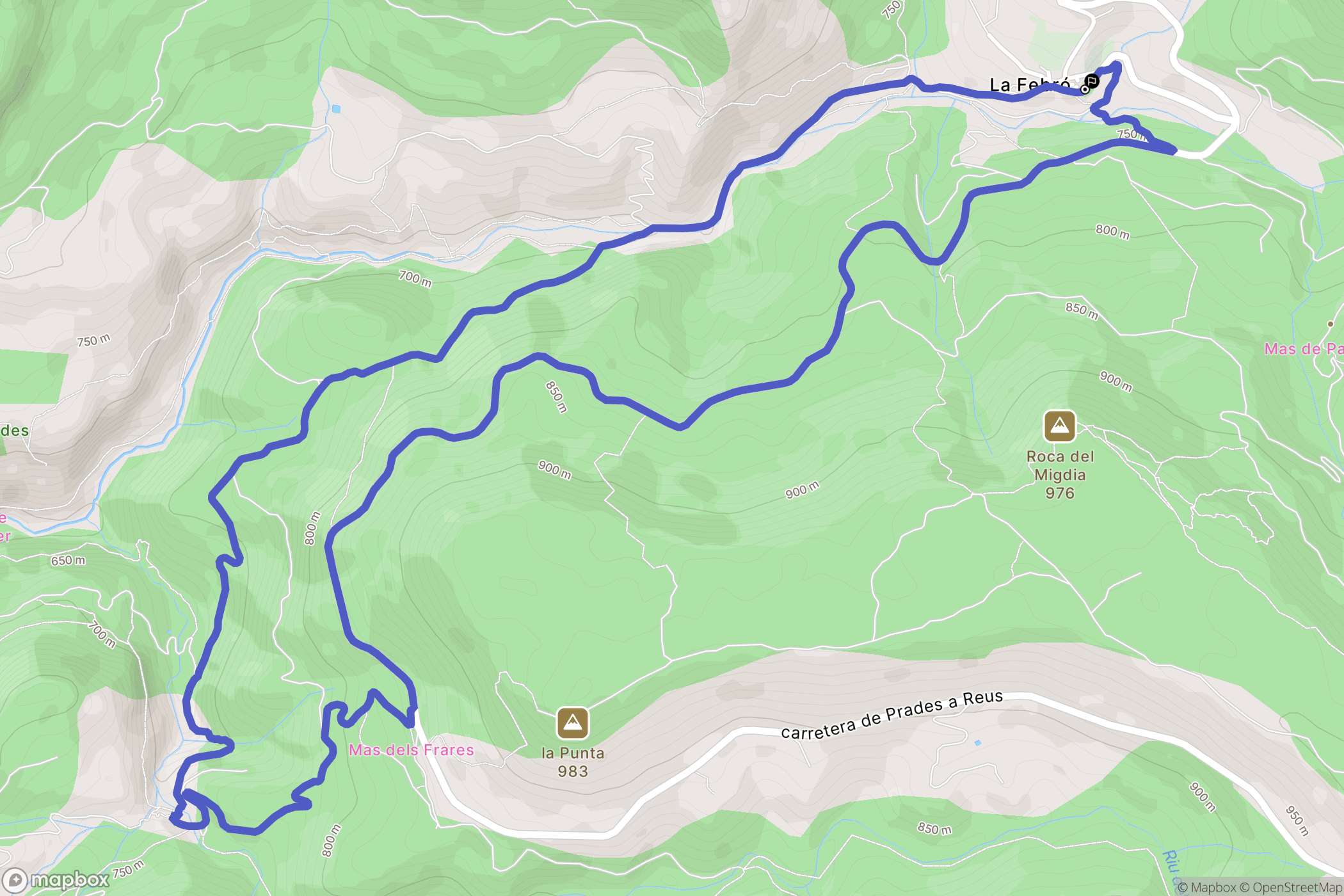 La Febró : carte du parcours de randonnée - Spain