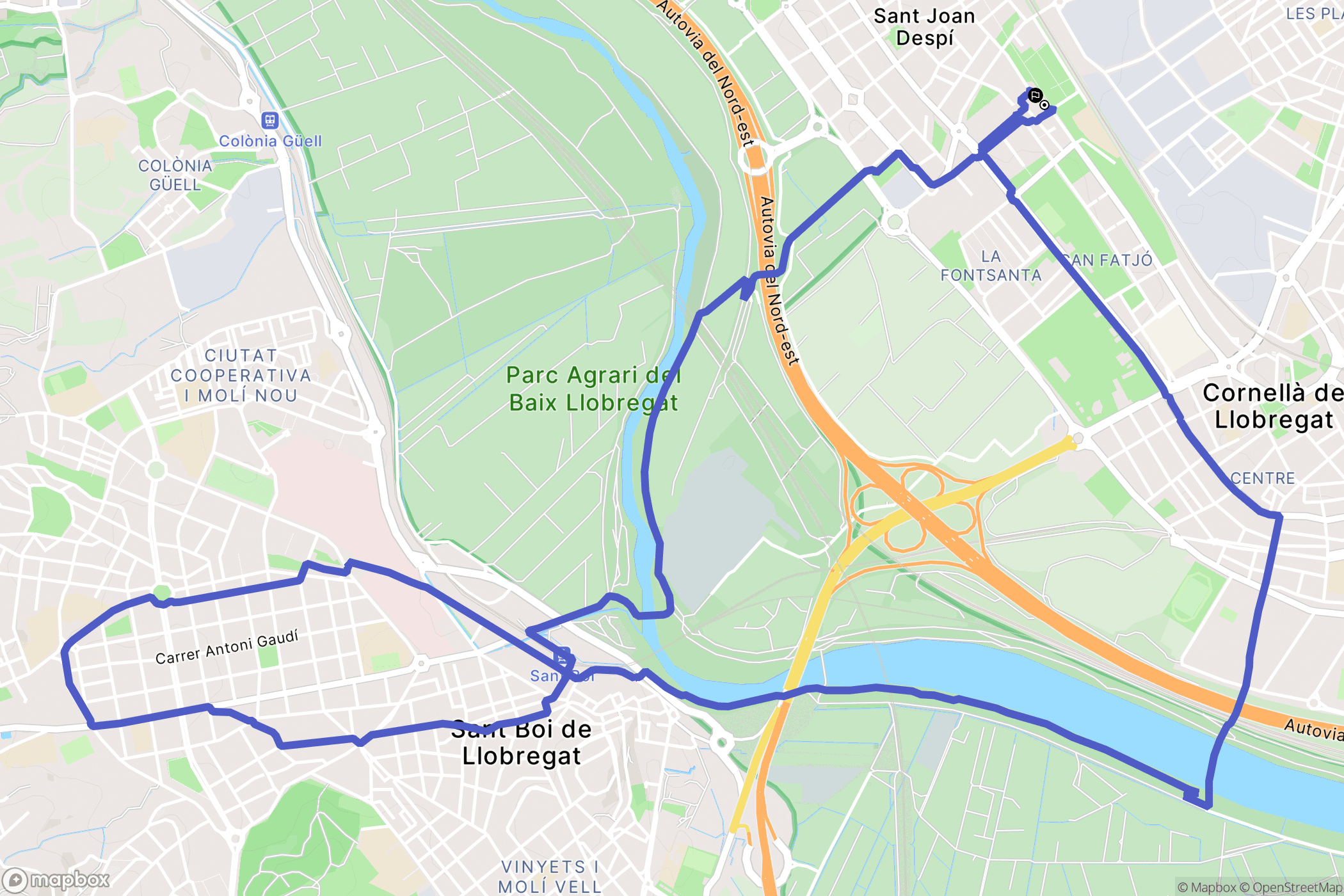 Cornellà de Llobregat : carte du parcours de randonnée - Spain
