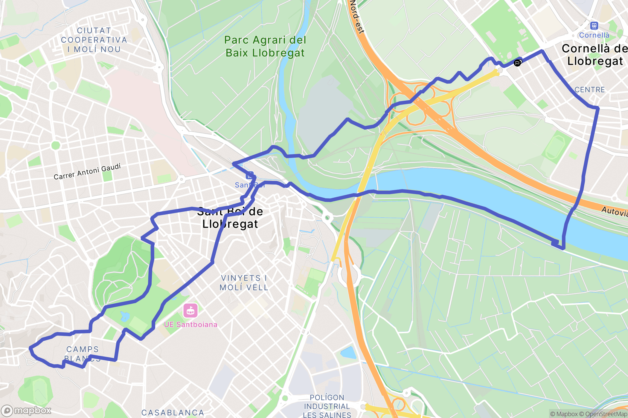 Cornellà de Llobregat : carte du parcours de randonnée - Spain