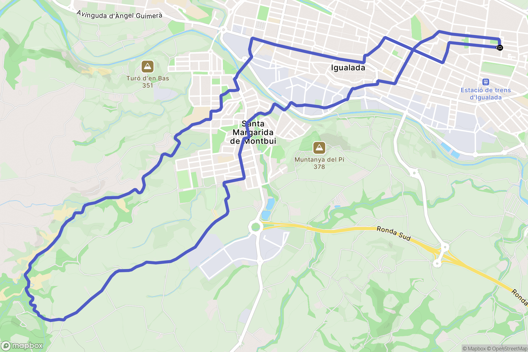 Igualada : carte du parcours de randonnée - Spain