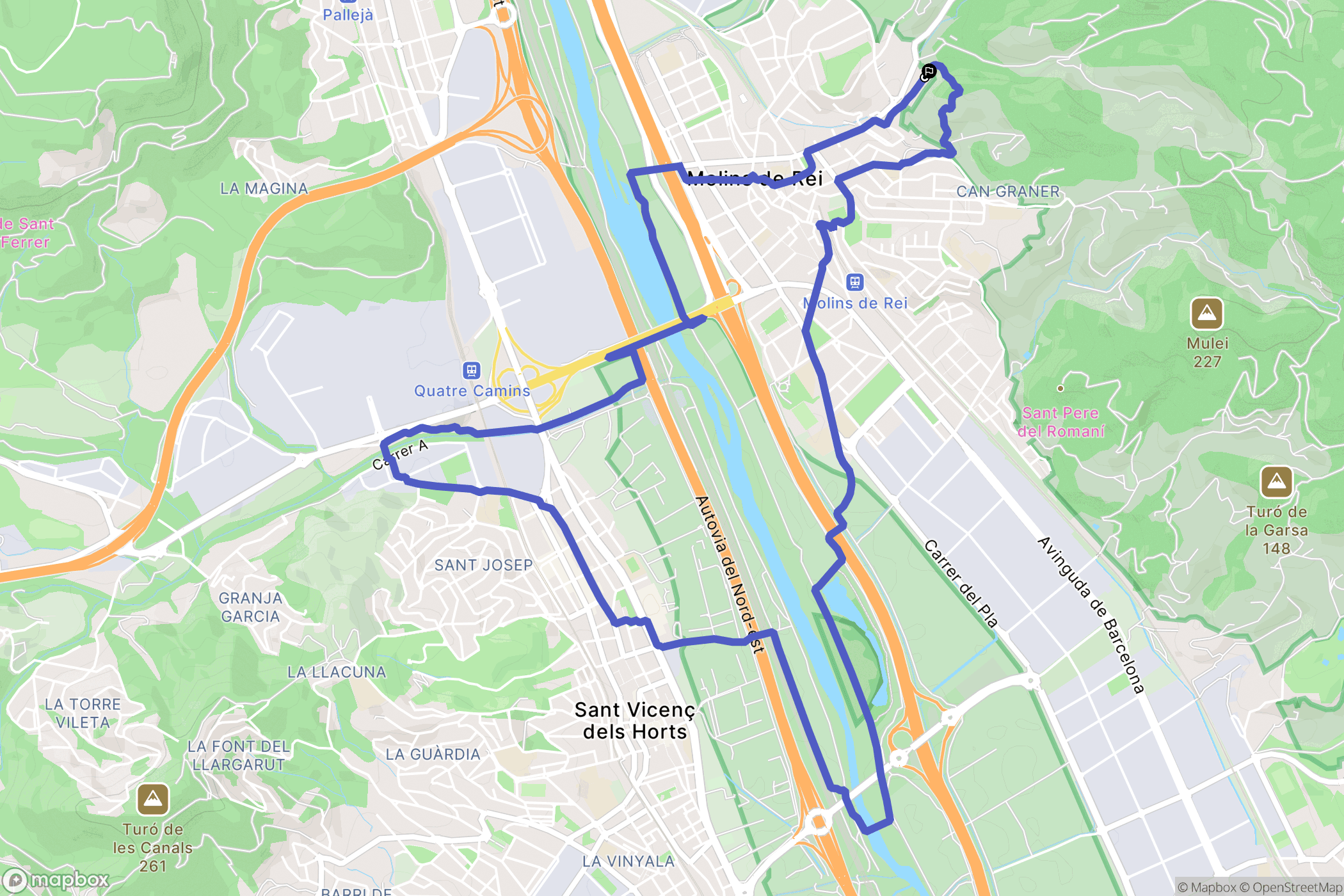 Molins de Rei : carte du parcours de randonnée - Spain