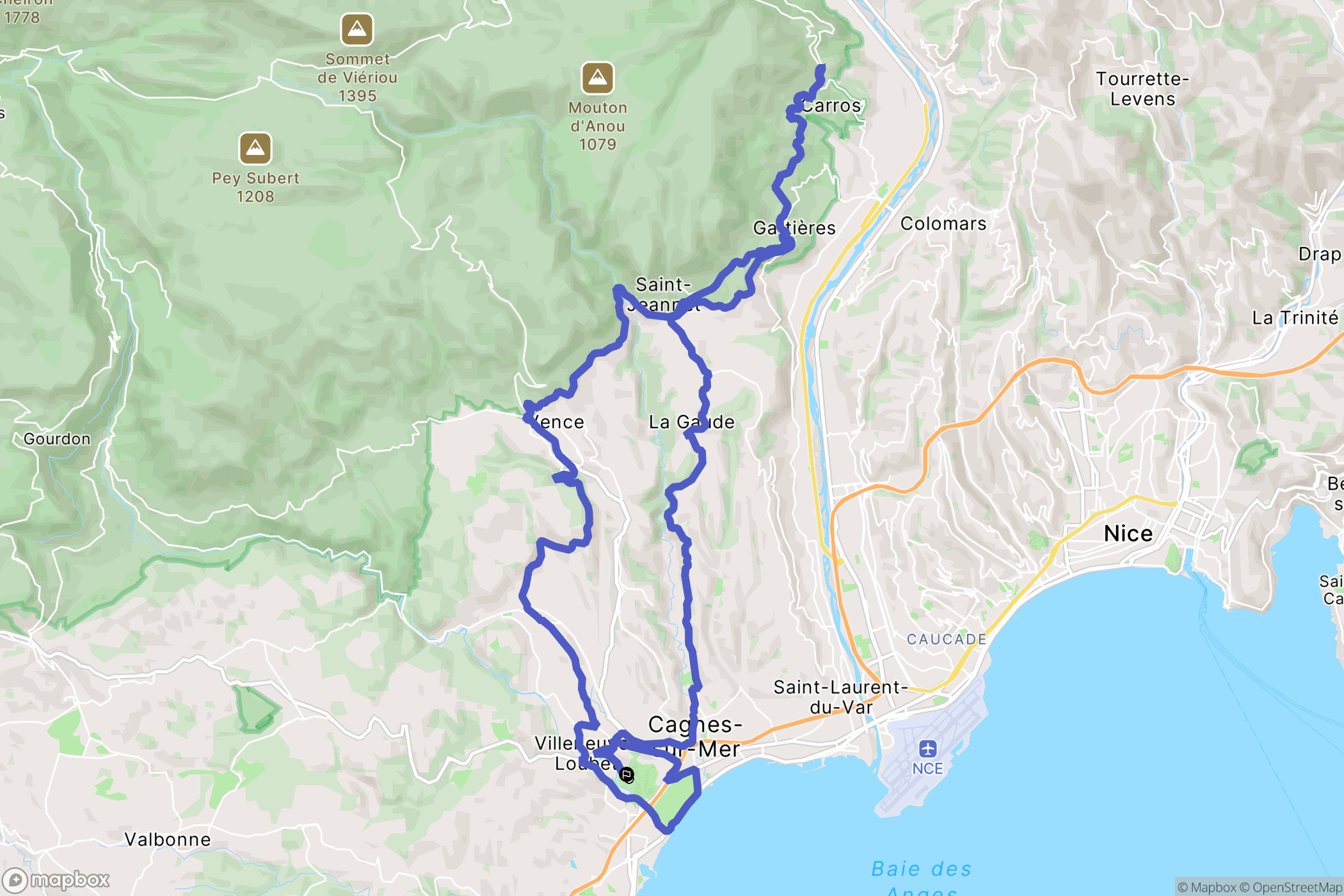 Cagnes-sur-Mer : carte du parcours de randonnée - France