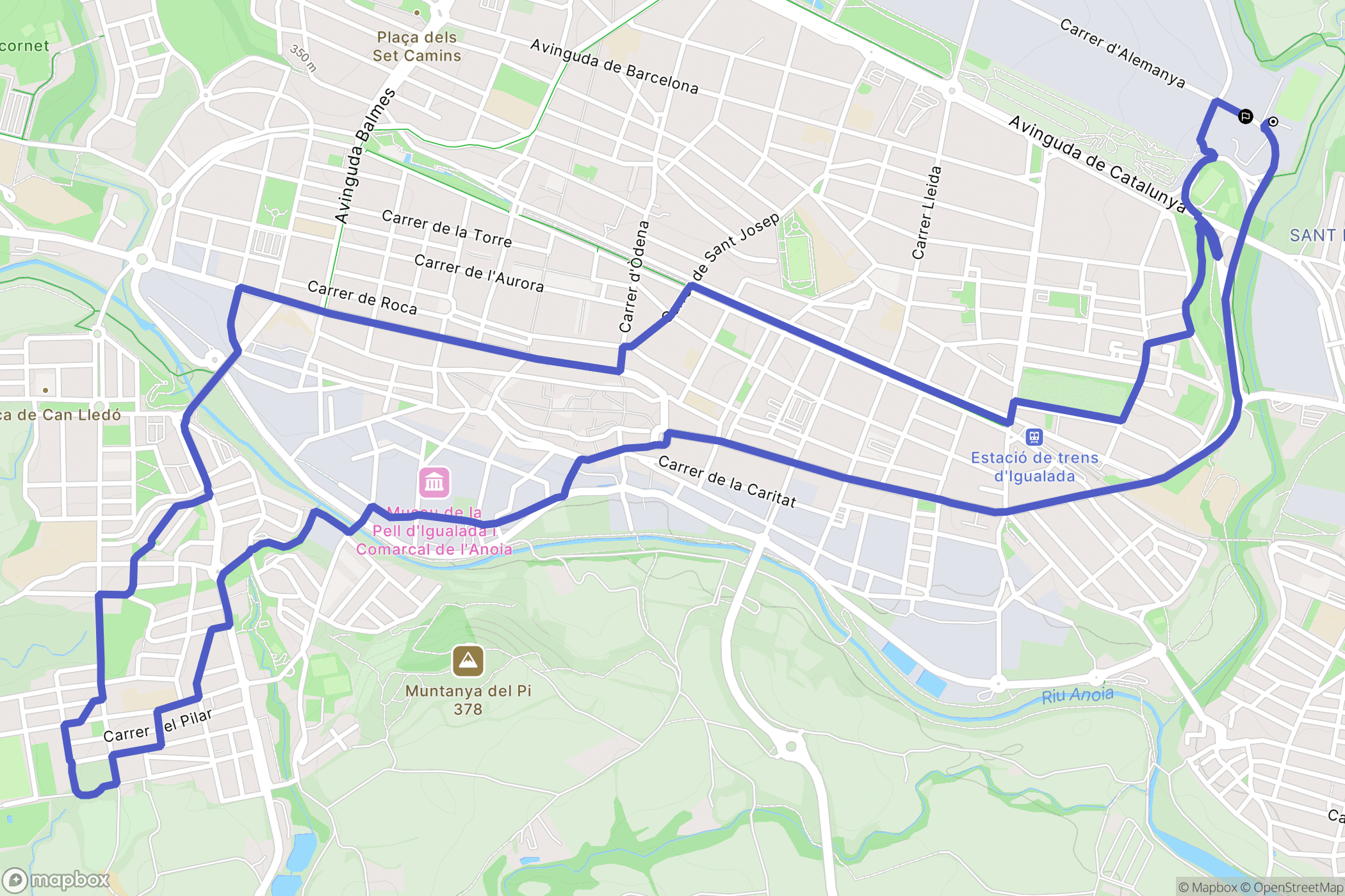 Igualada : carte du parcours de randonnée - Spain