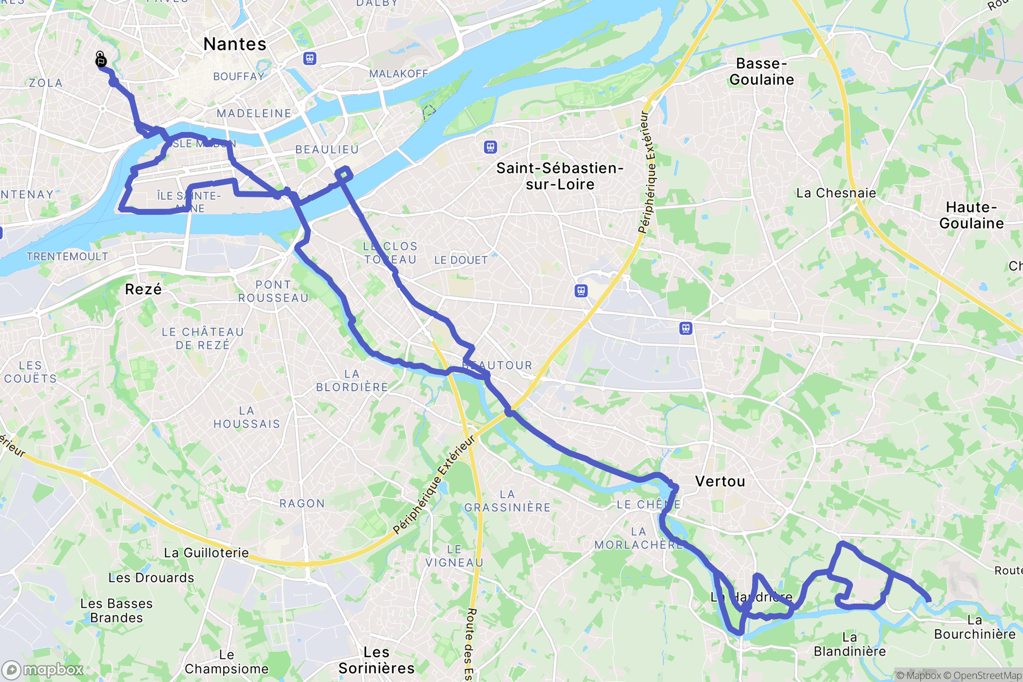 Nantes : carte du parcours de randonnée - France