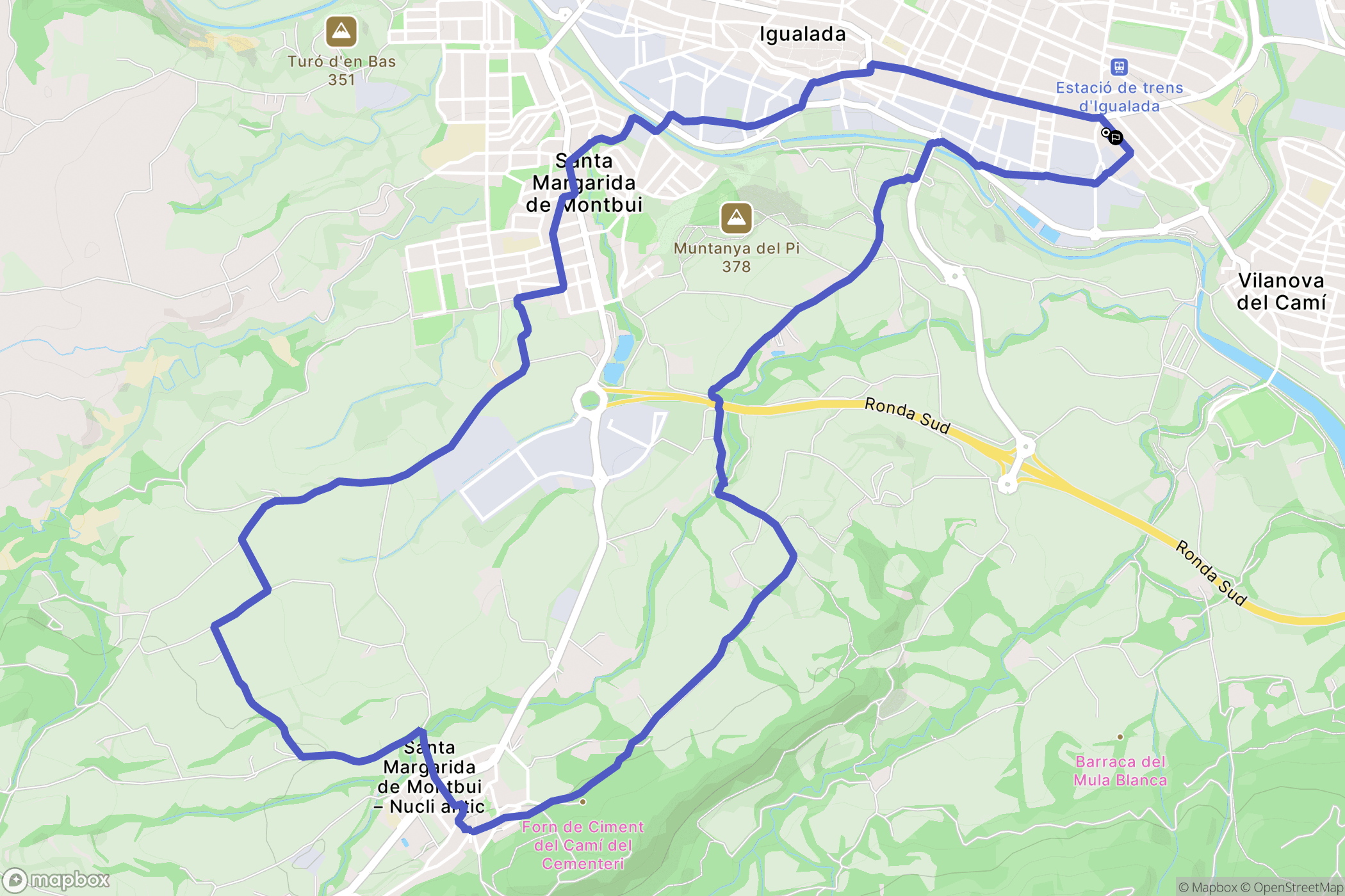 Igualada : carte du parcours de randonnée - Spain