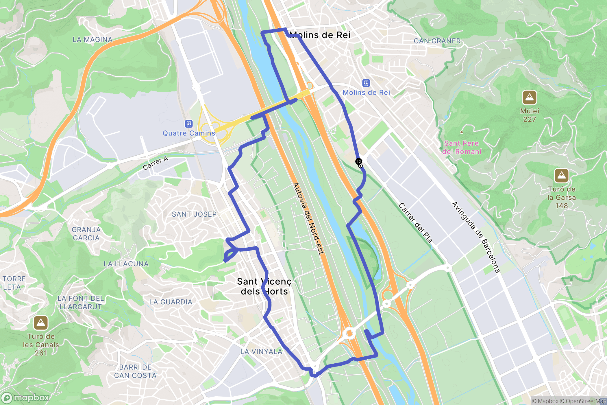 Molins de Rei : carte du parcours de randonnée - Spain