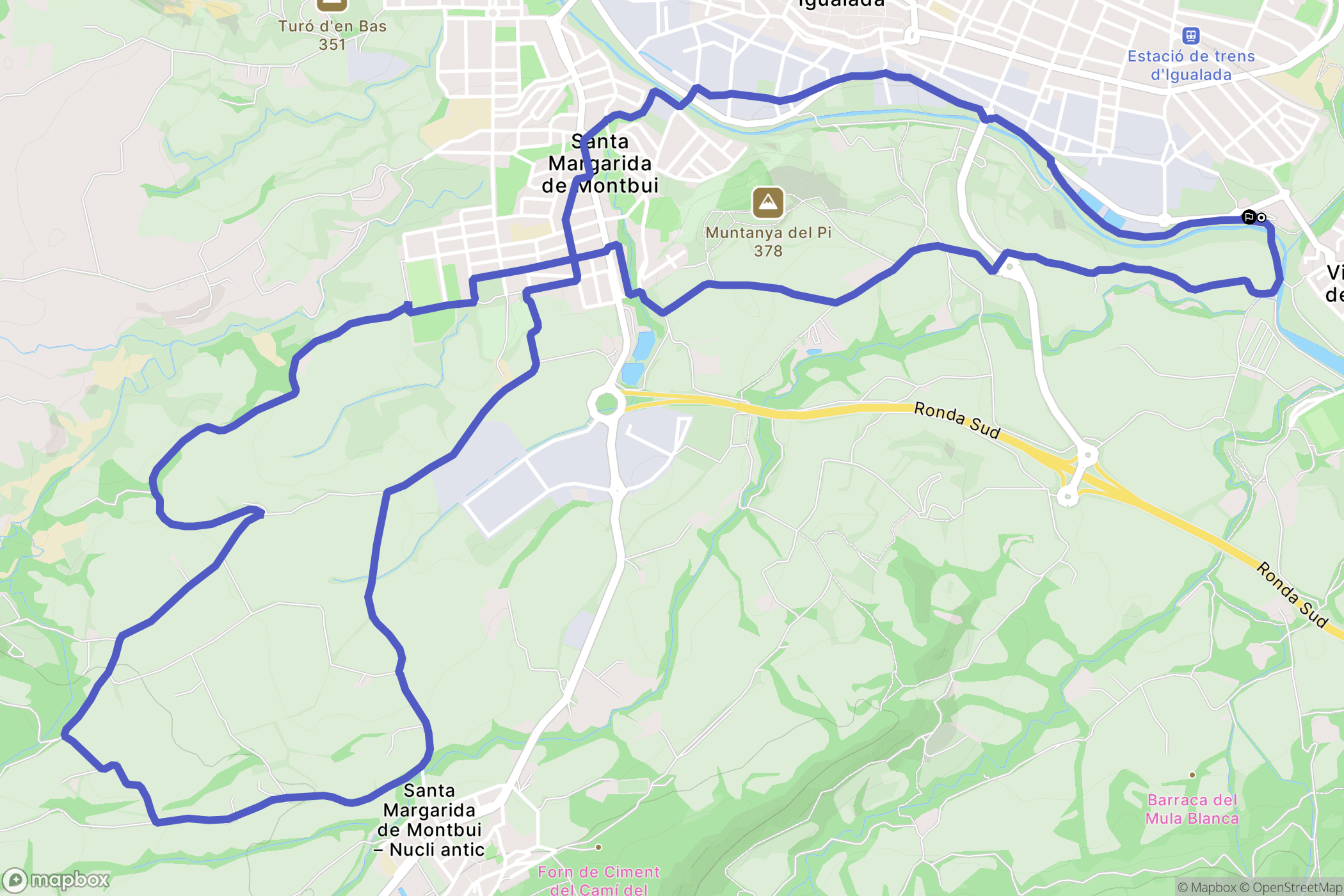 Igualada : carte du parcours de randonnée - Spain