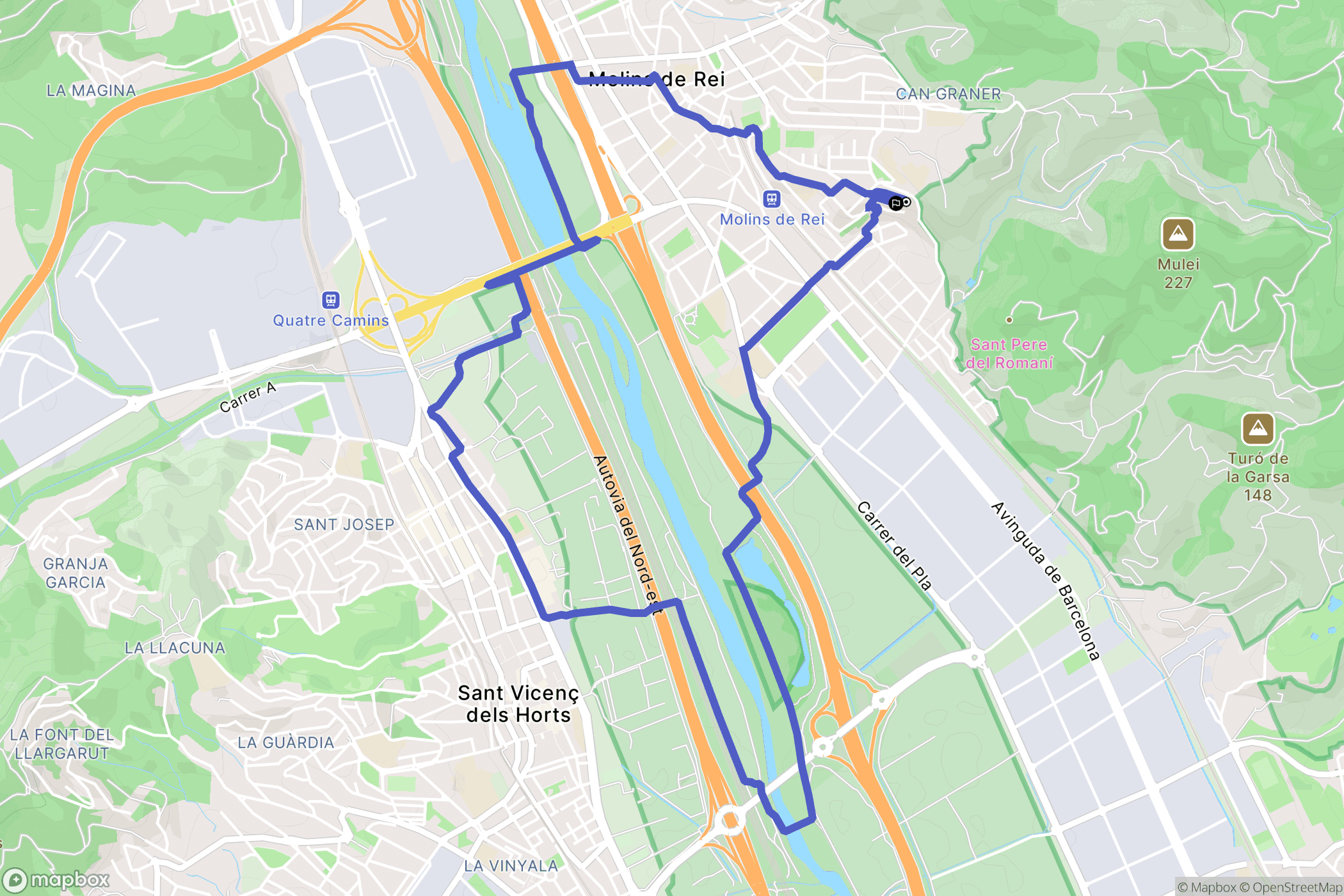 Molins de Rei : carte du parcours de randonnée - Spain