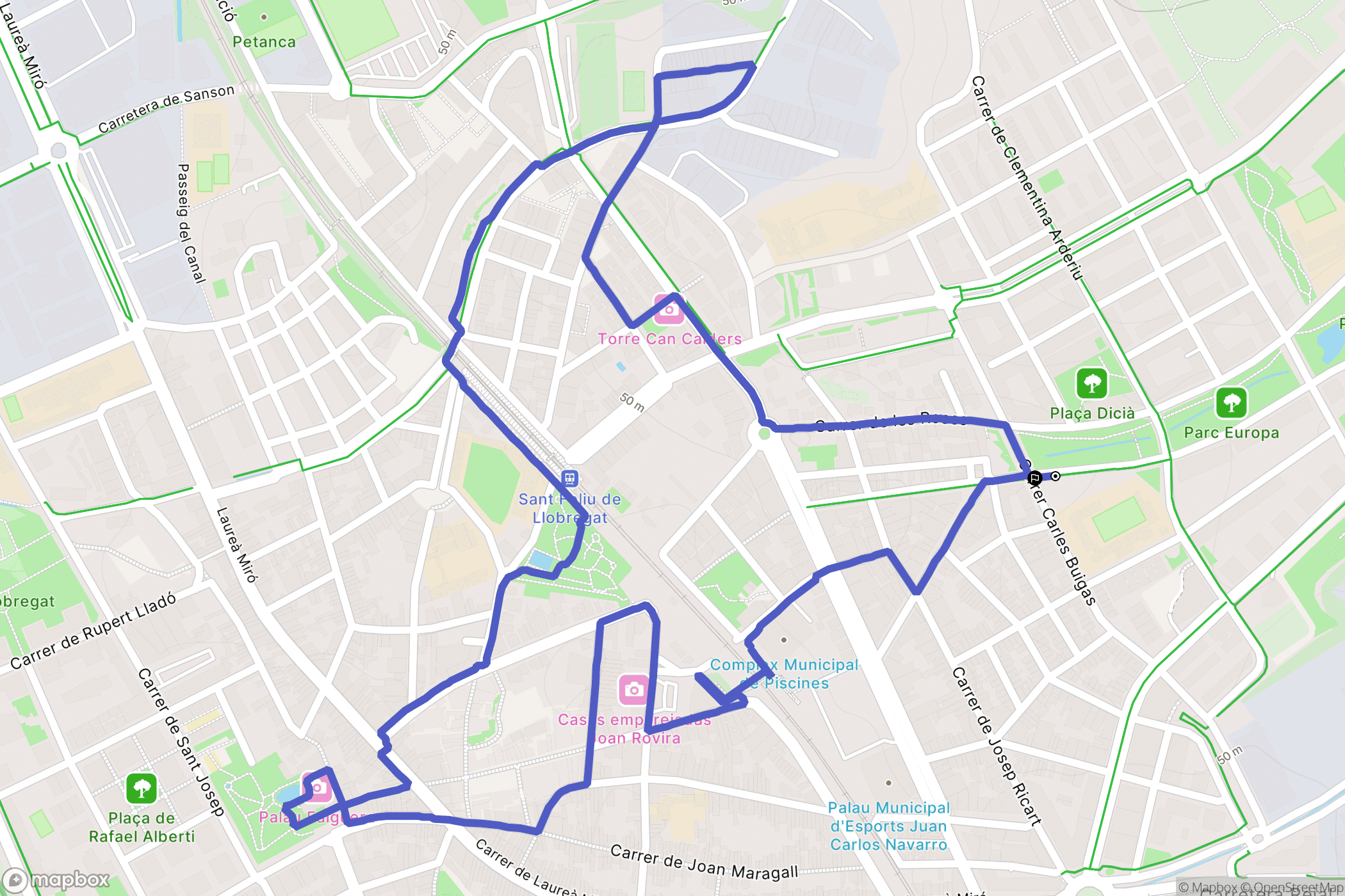 Sant Feliu de Llobregat : carte du parcours de randonnée - Spain