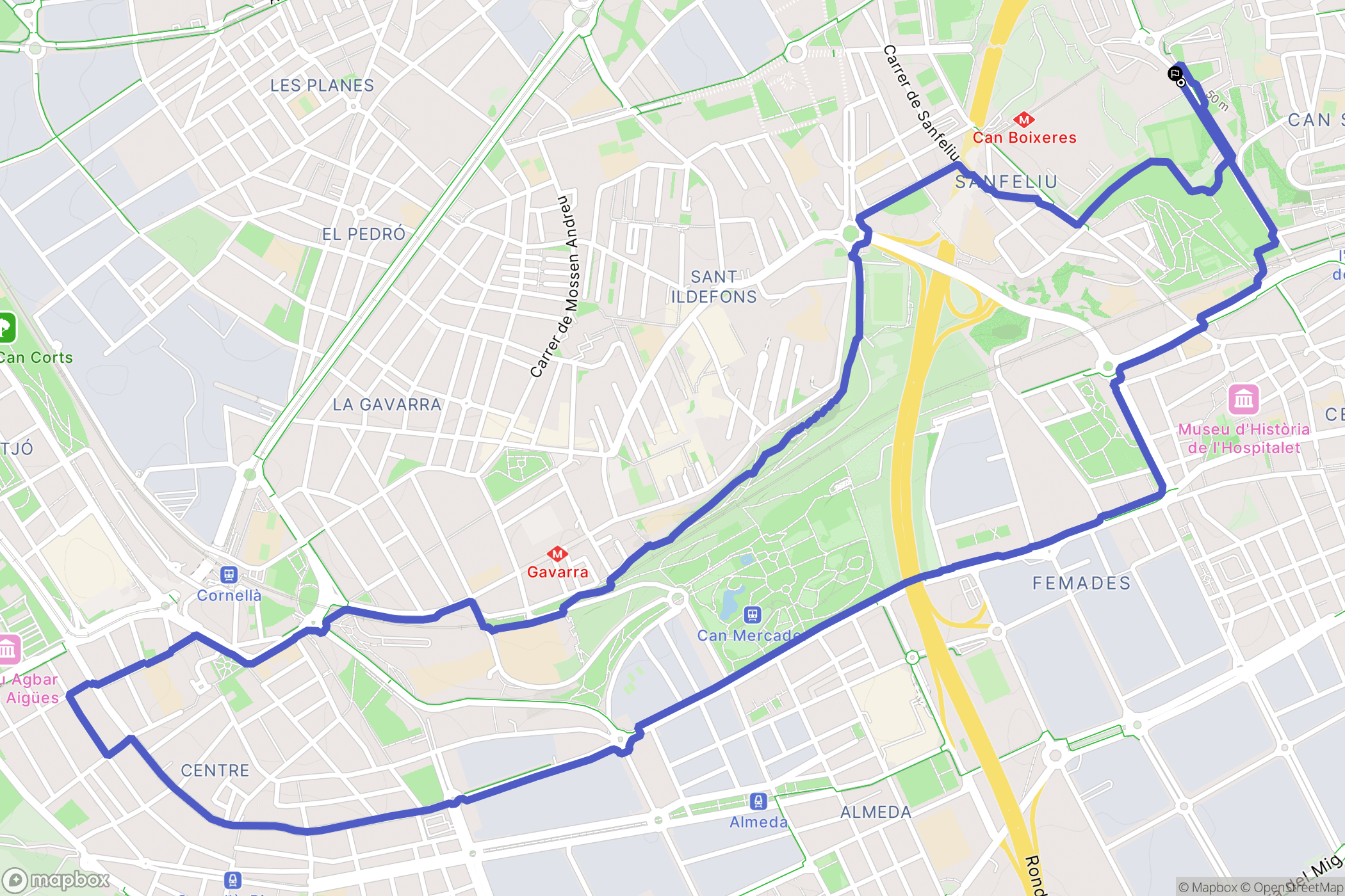 L'Hospitalet de Llobregat : carte du parcours de randonnée - Spain