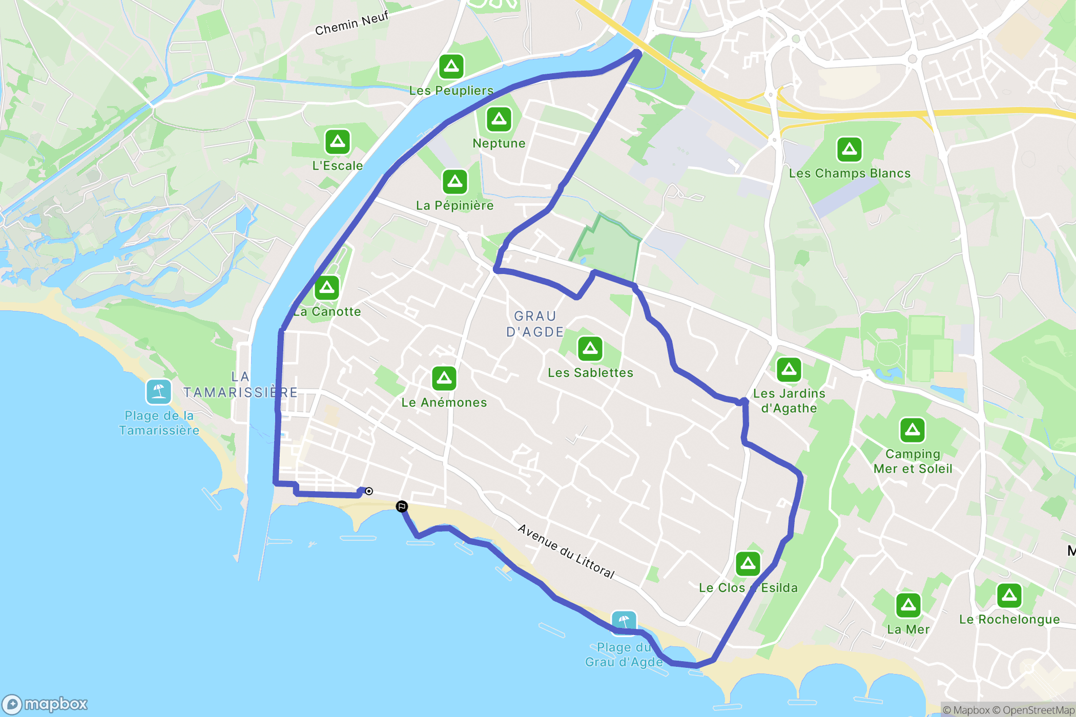 Agde : carte du parcours de randonnée - France