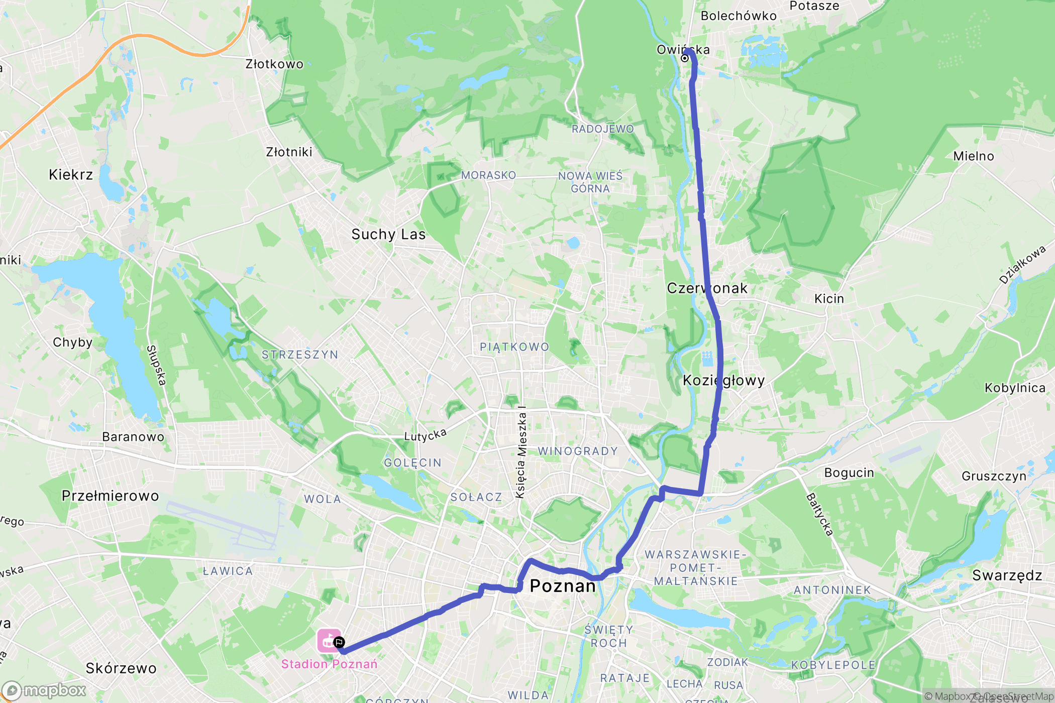Owińska: mapa trasy - Poland