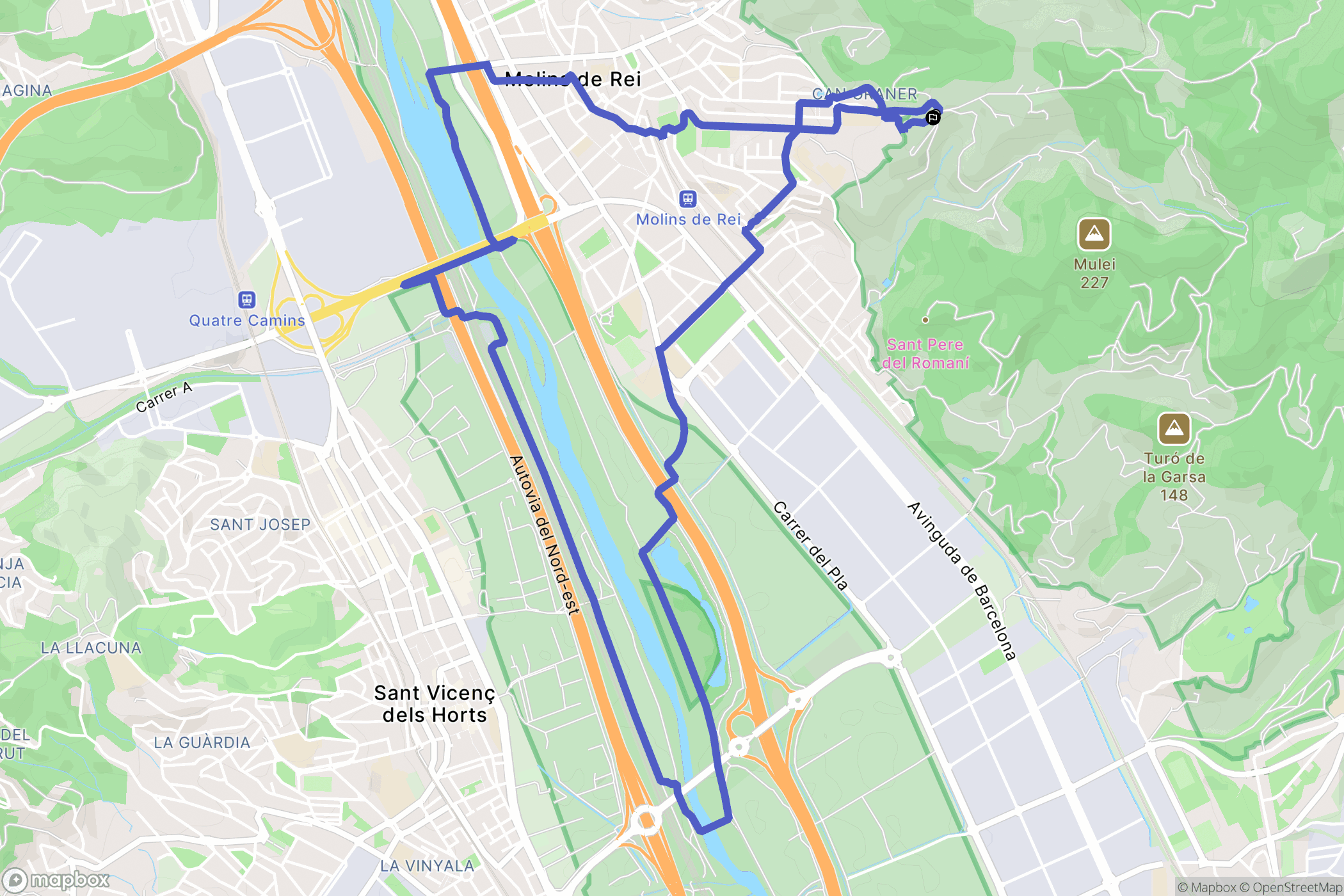 Molins de Rei : carte du parcours de randonnée - Spain