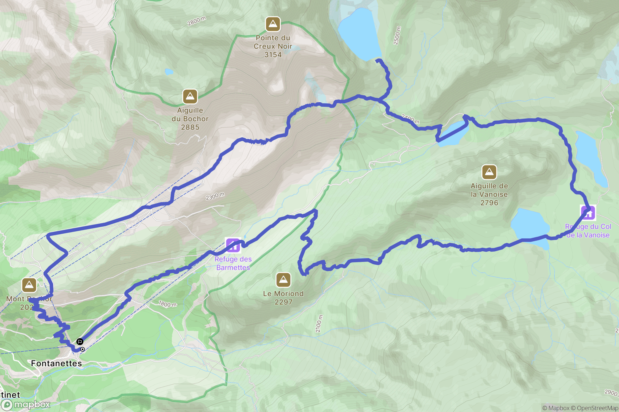 Pralognan-la-Vanoise : carte du parcours de randonnée - France
