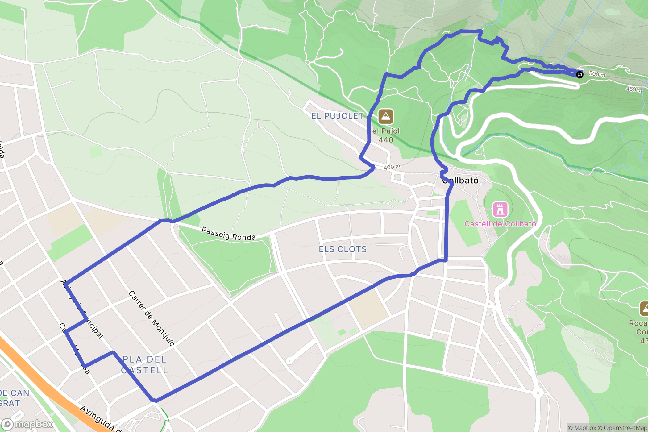 Collbató : carte du parcours de randonnée - Spain