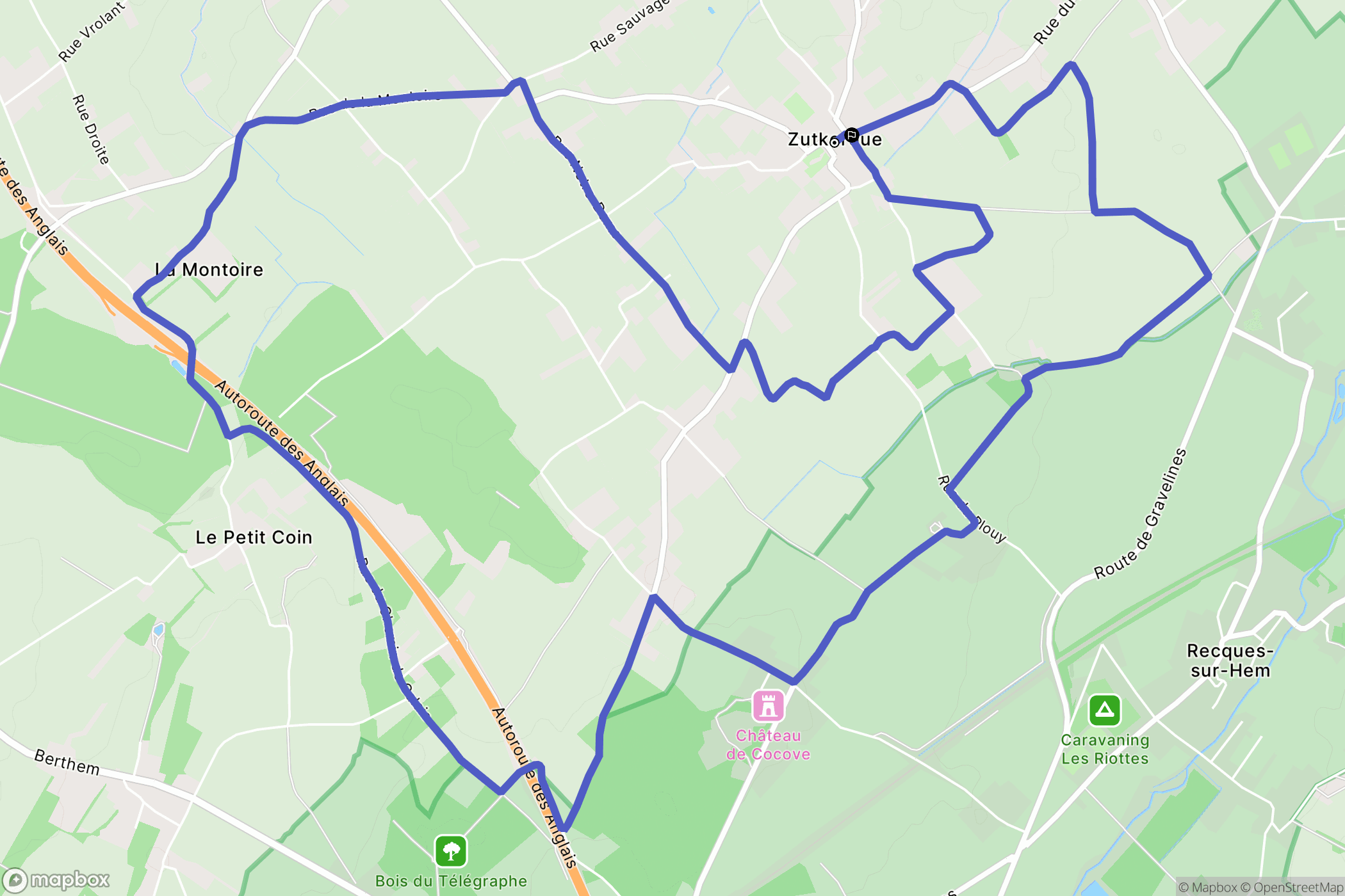 Zutkerque : carte du parcours de randonnée - France