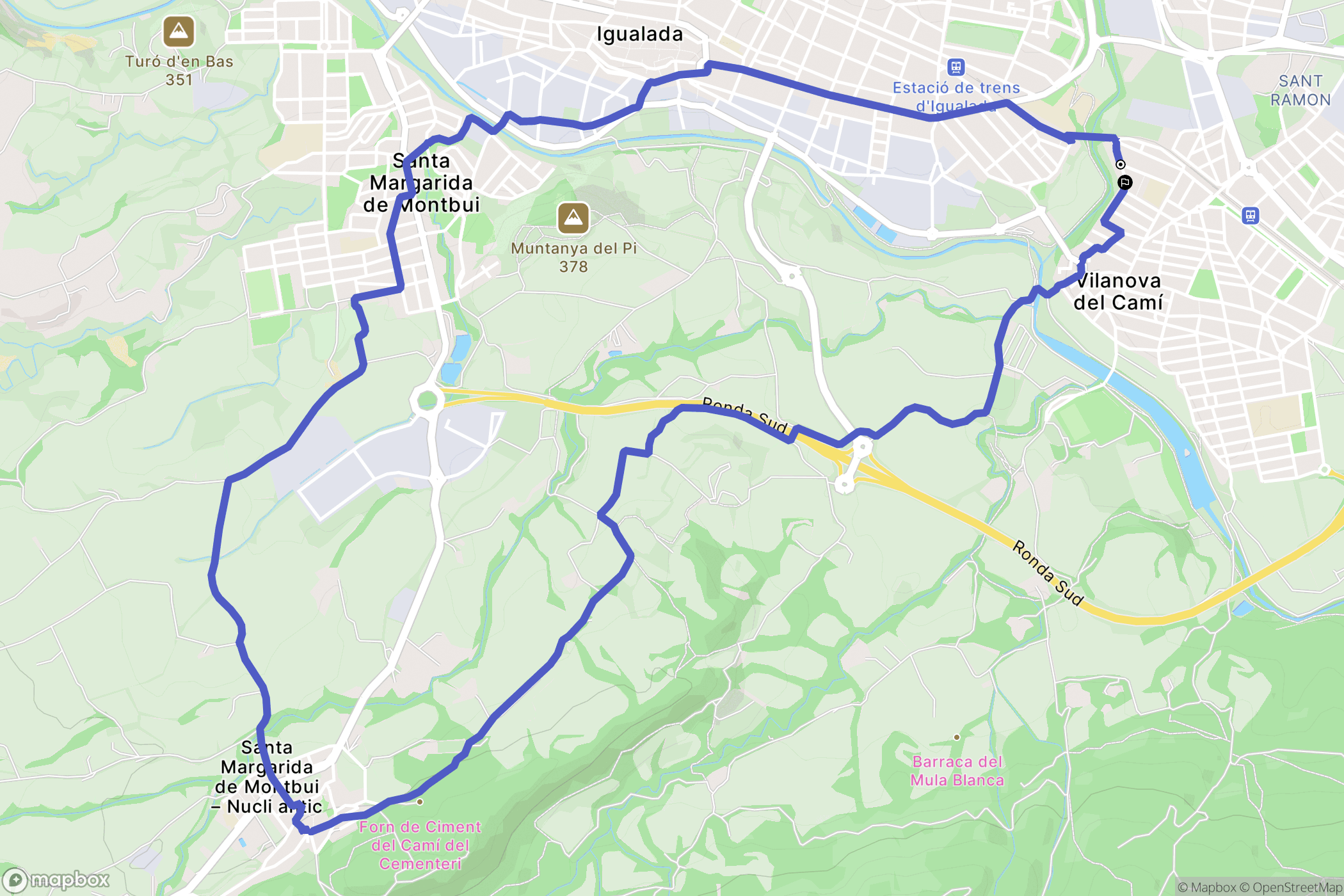 Vilanova del Camí : carte du parcours de randonnée - Spain