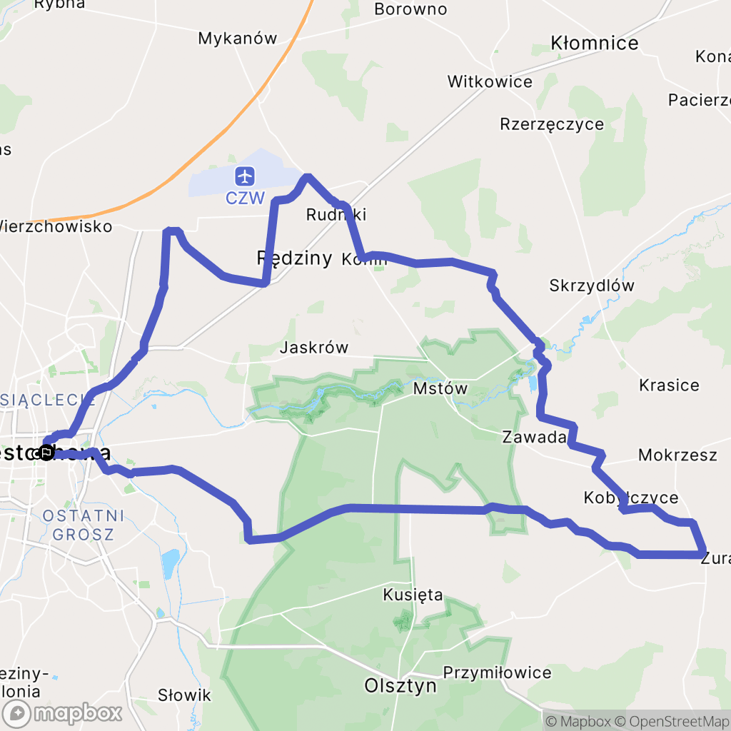 Częstochowa: mapa trasy - Poland