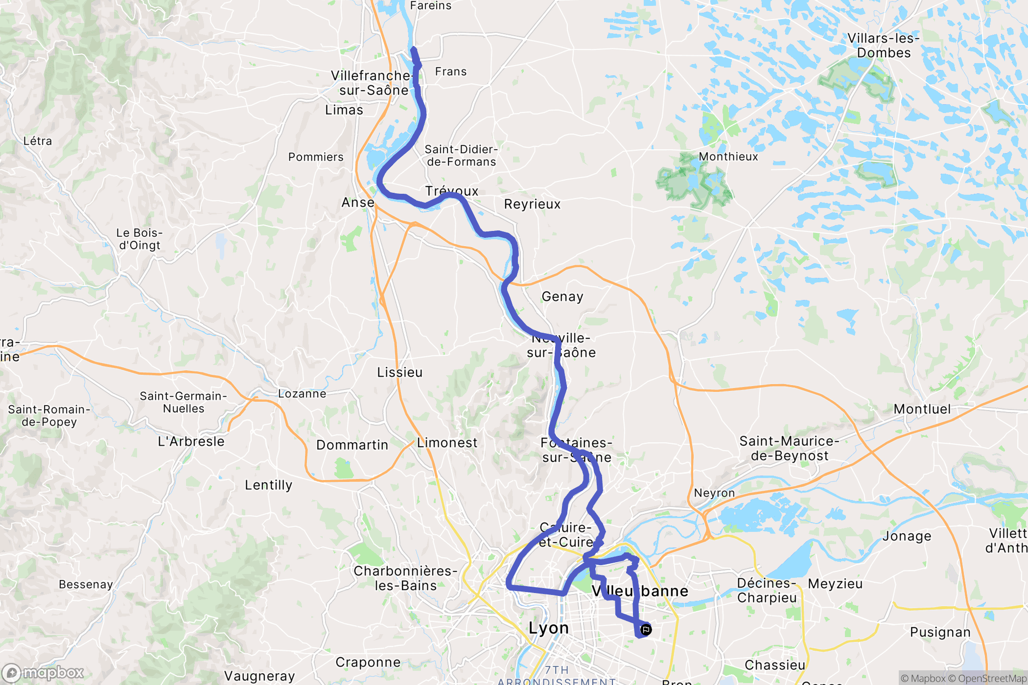Villeurbanne : carte du parcours de randonnée - France