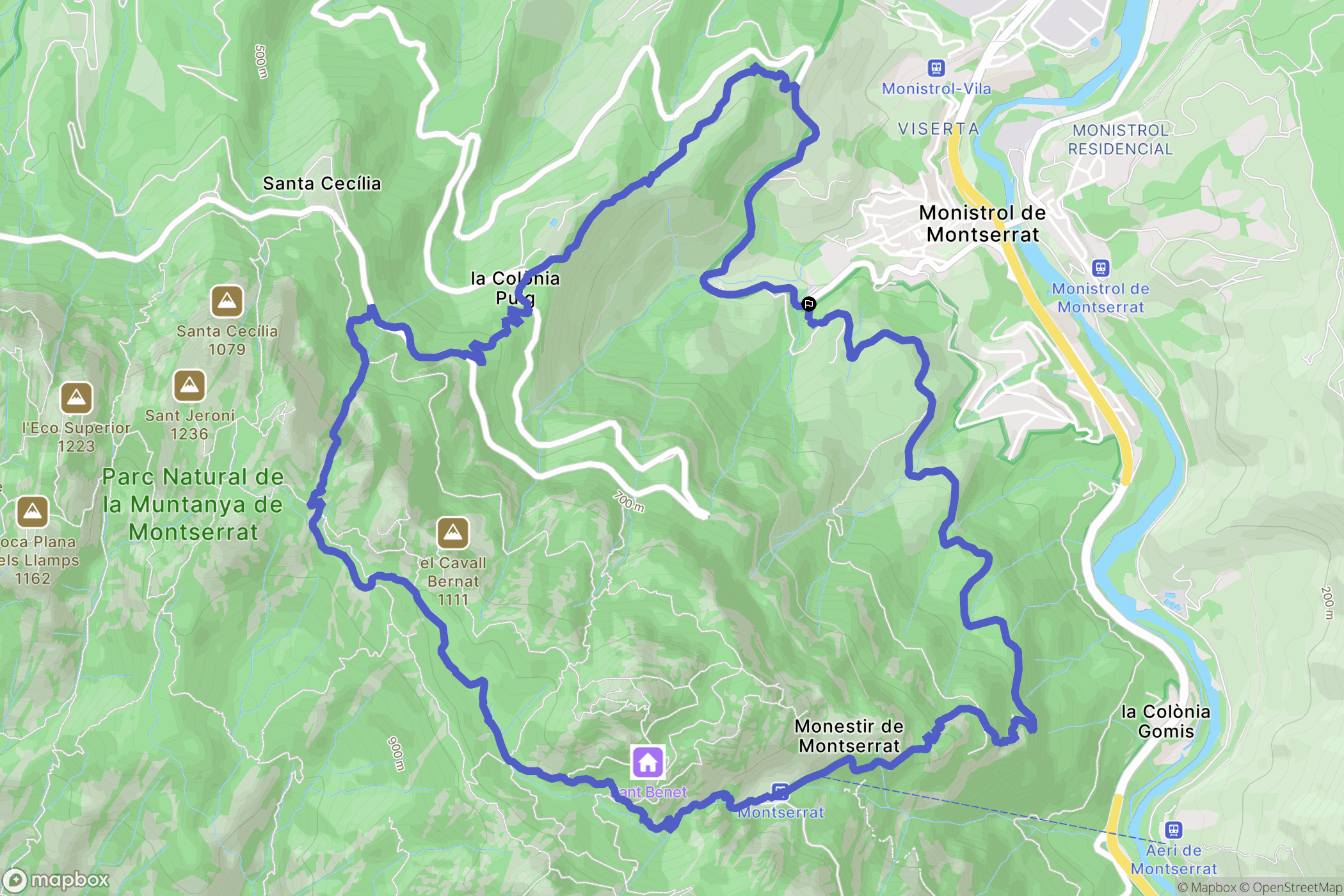 Monistrol de Montserrat : carte du parcours de randonnée - Spain