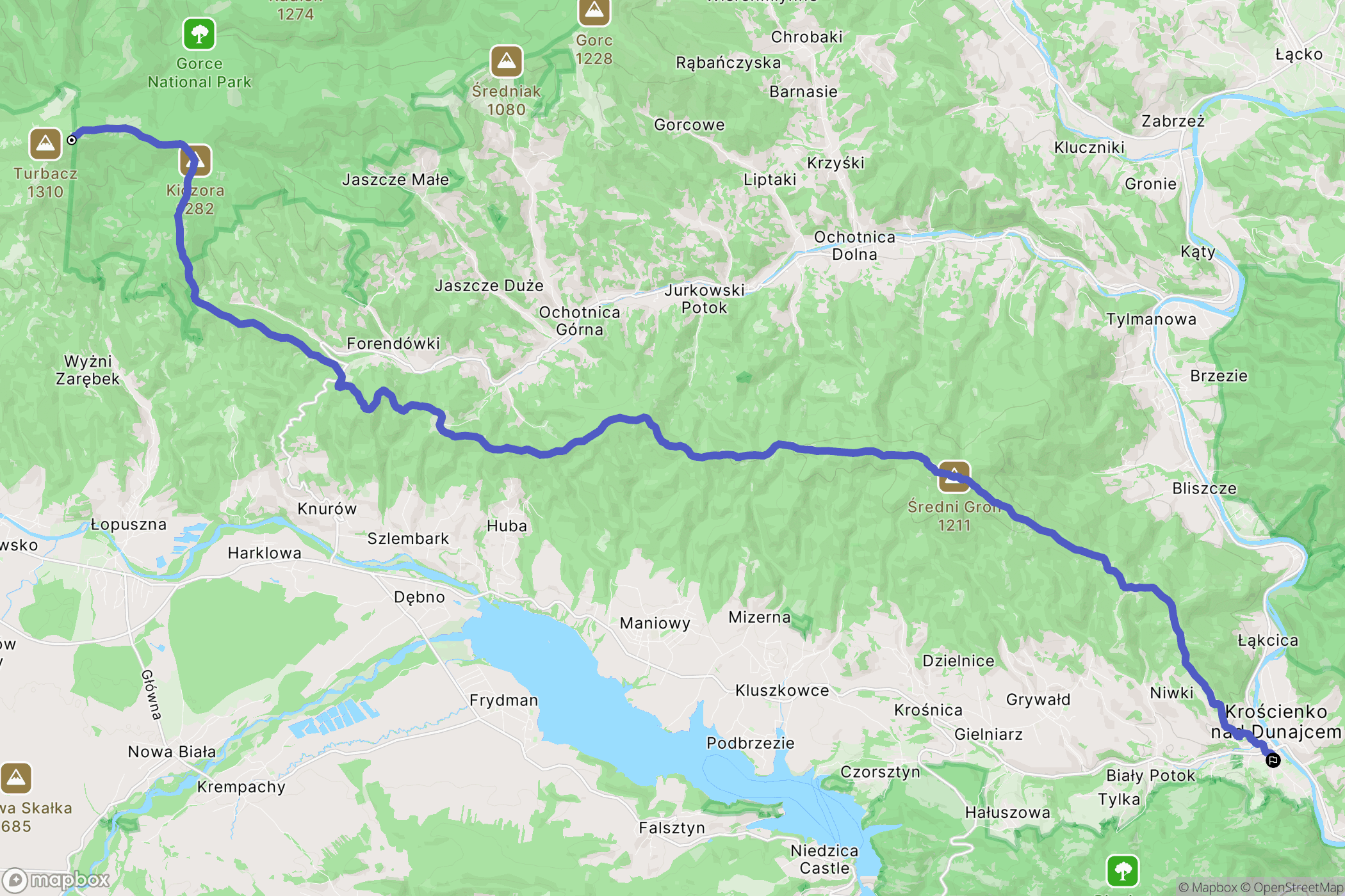 Waksmund: mapa trasy - Poland