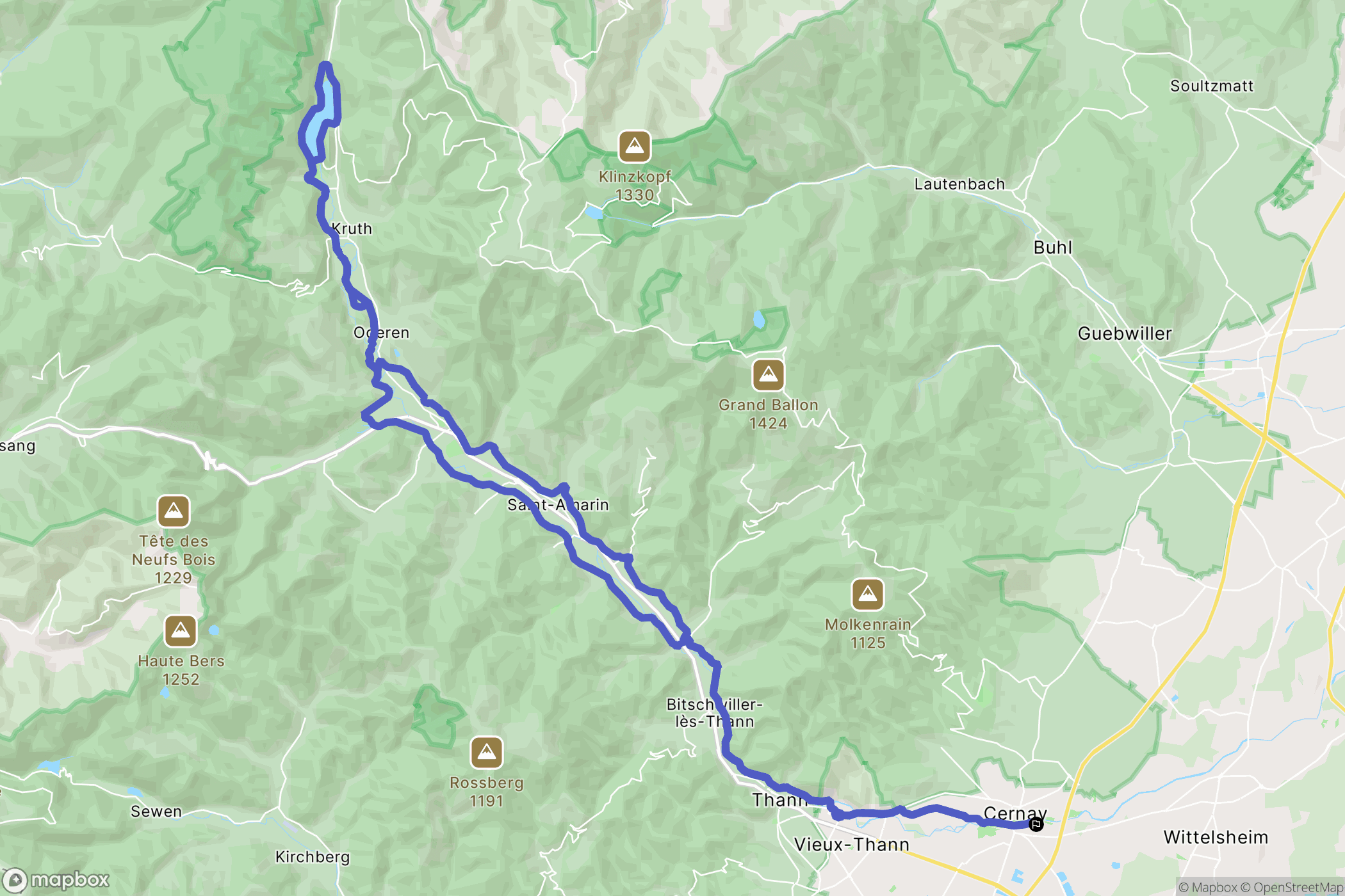 Cernay : carte du parcours de randonnée - France